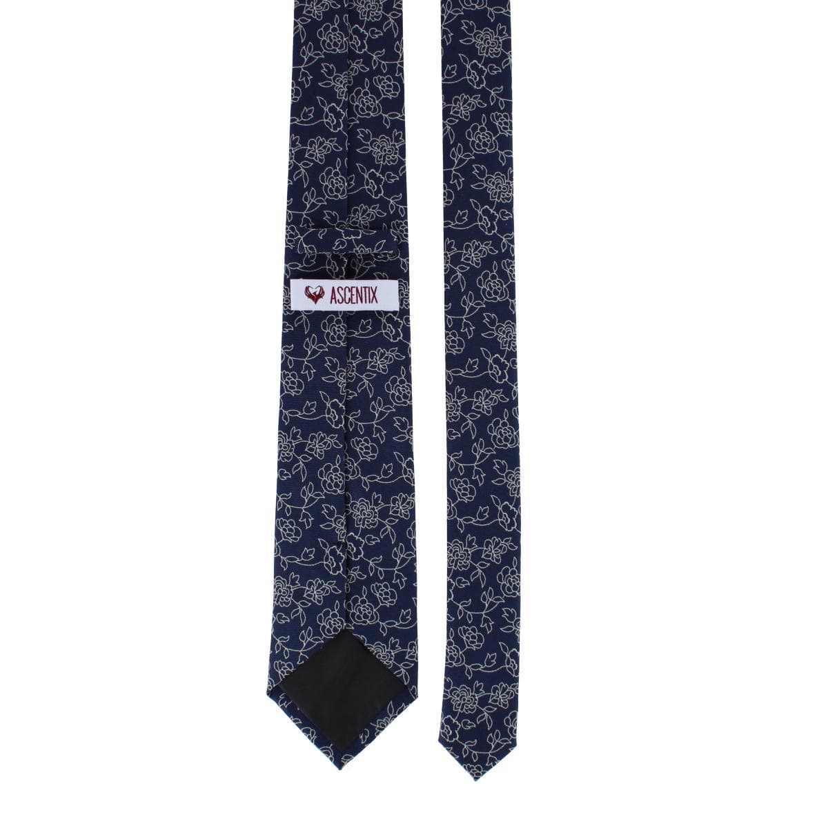Ascentix Floral Stencil Print Necktie - Navy