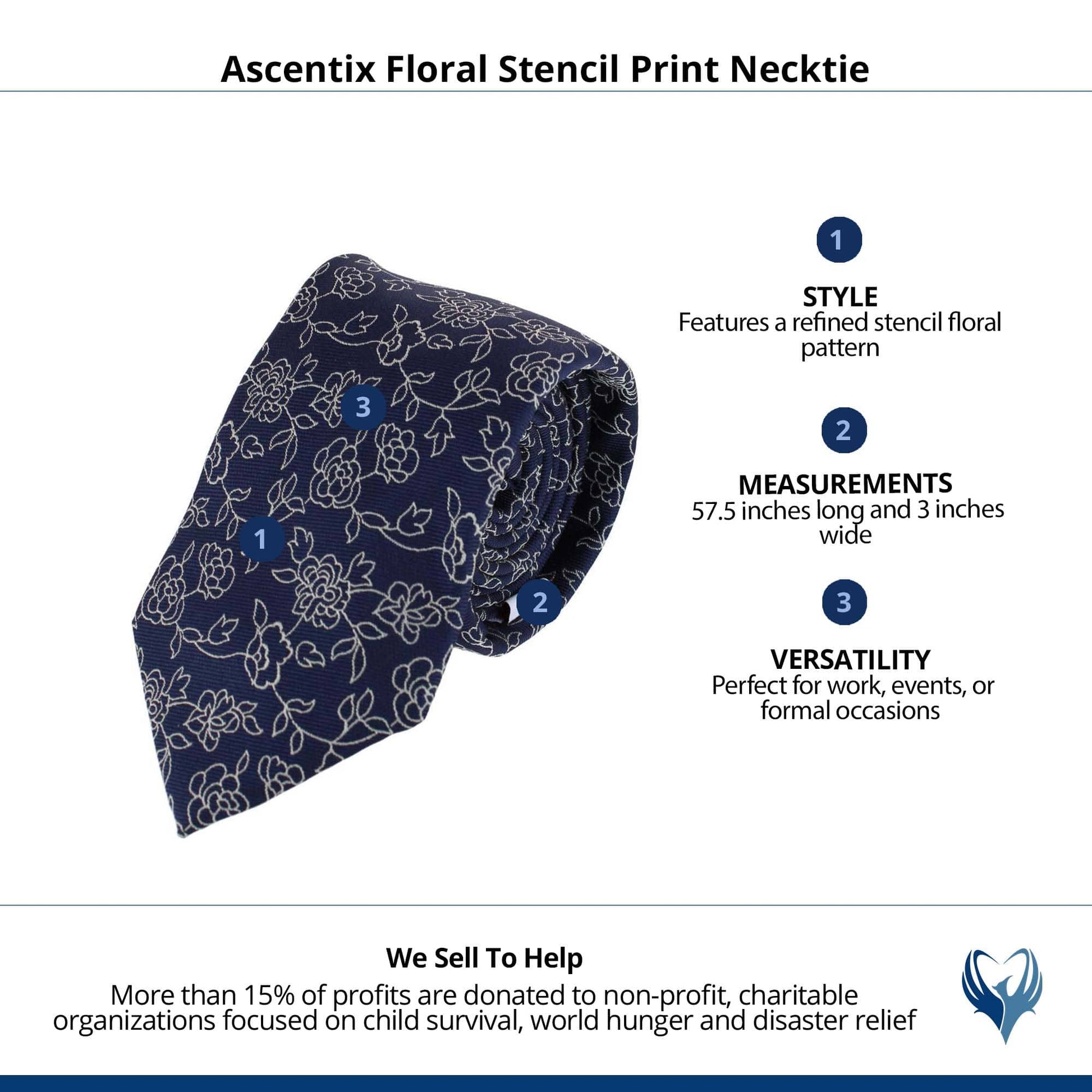 Ascentix Floral Stencil Print Necktie - Navy