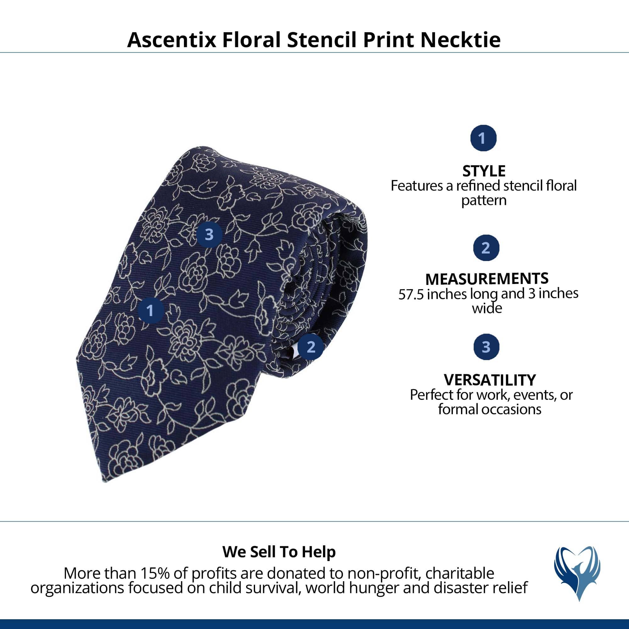 Ascentix Floral Stencil Print Necktie - Navy