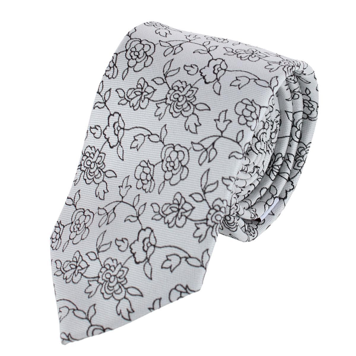 Ascentix Floral Stencil Print Necktie - White