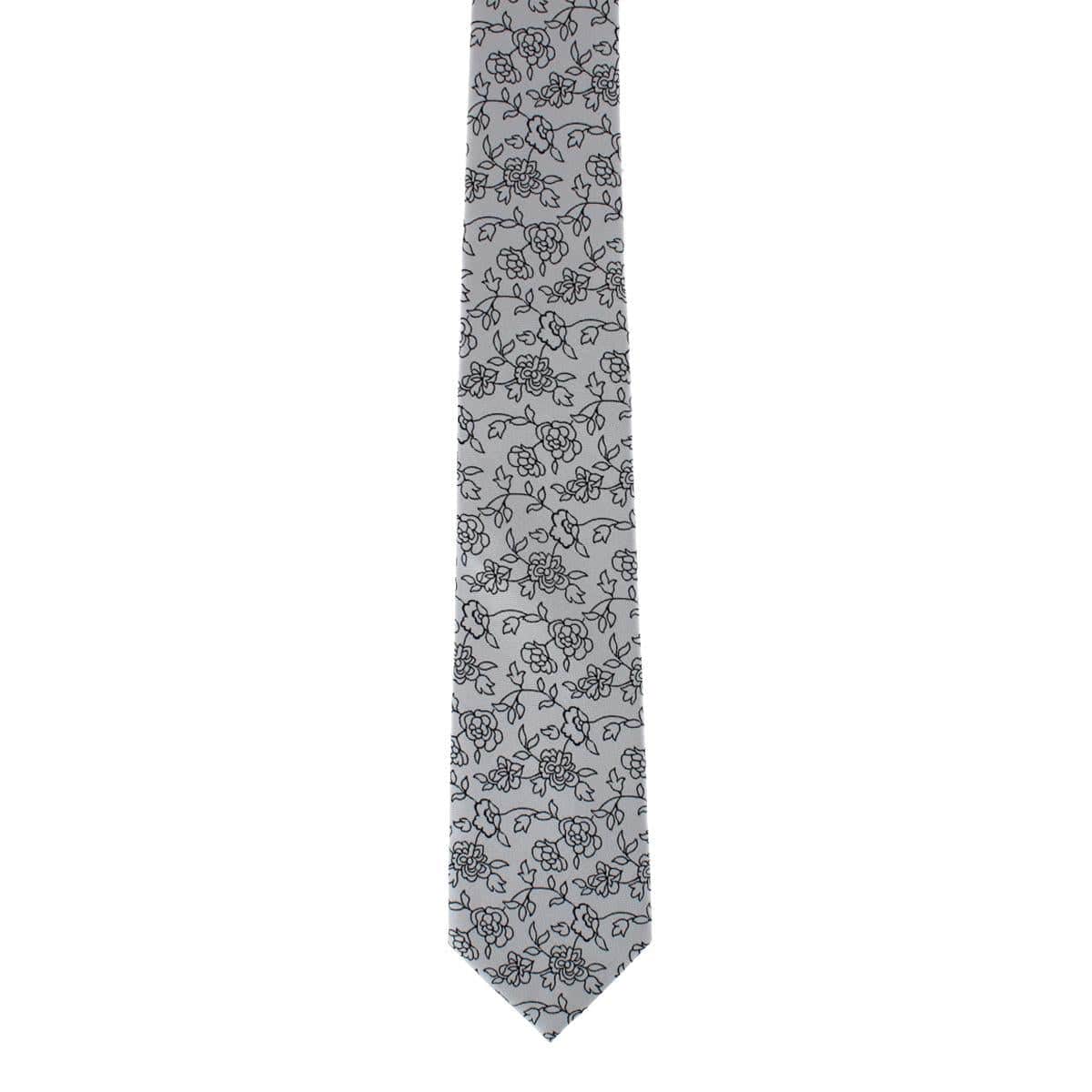Ascentix Floral Stencil Print Necktie - White