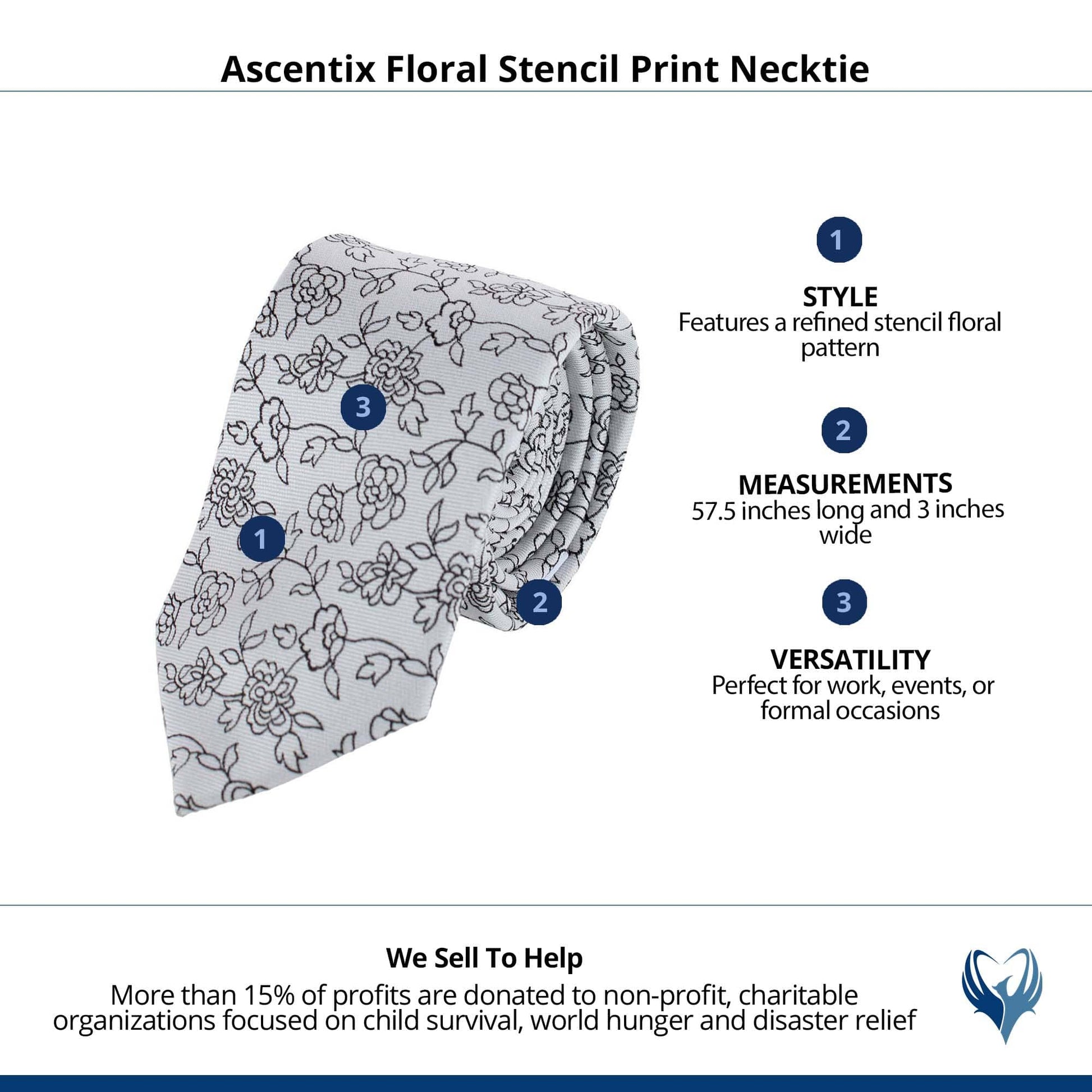 Ascentix Floral Stencil Print Necktie - White