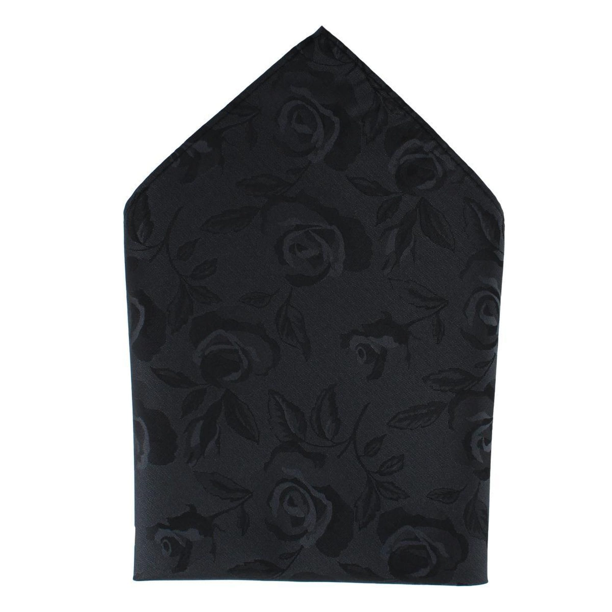 Rose Print Tone on Tone Tie & Pocket Square Bundle - Black