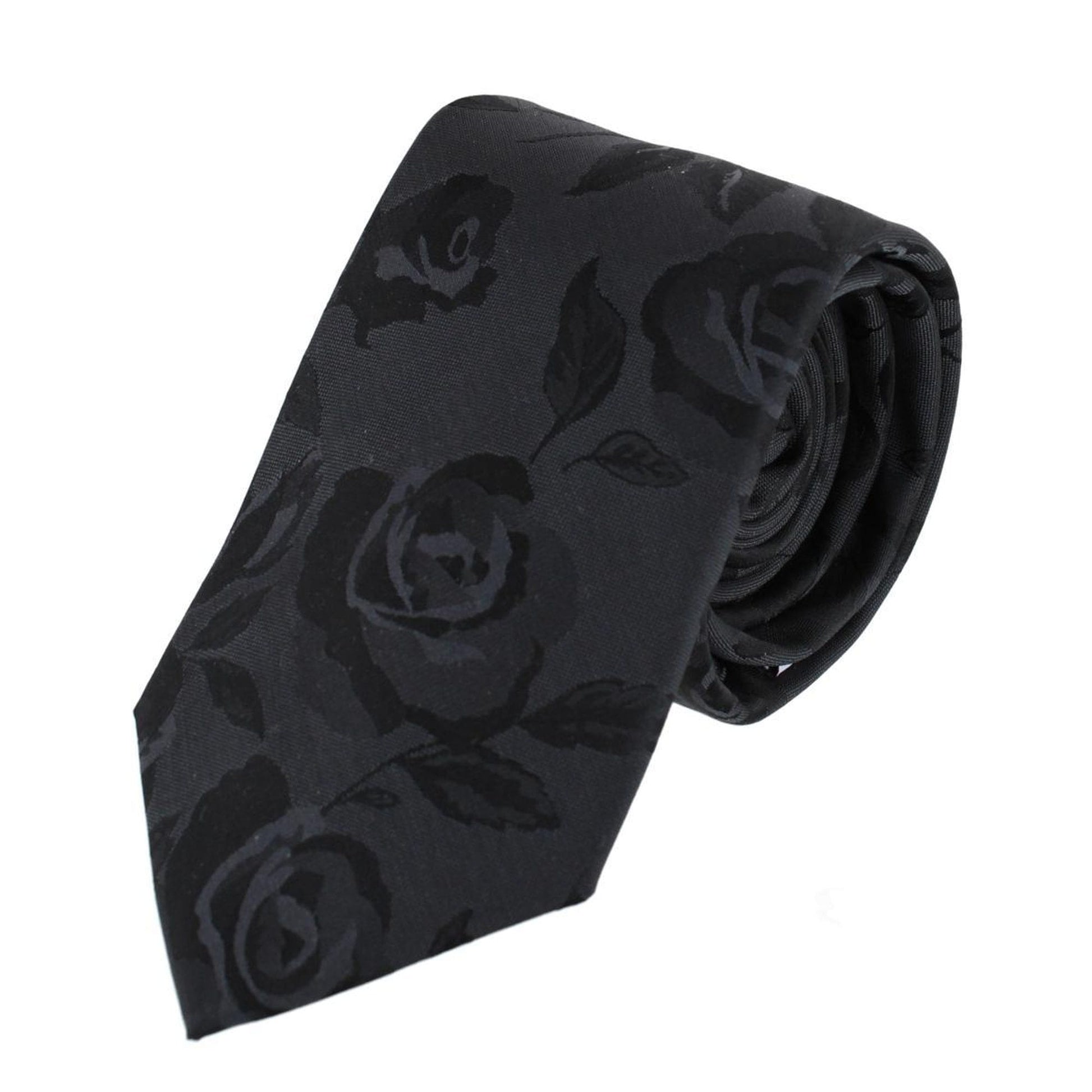 Rose Print Tone on Tone Tie & Pocket Square Bundle - Black