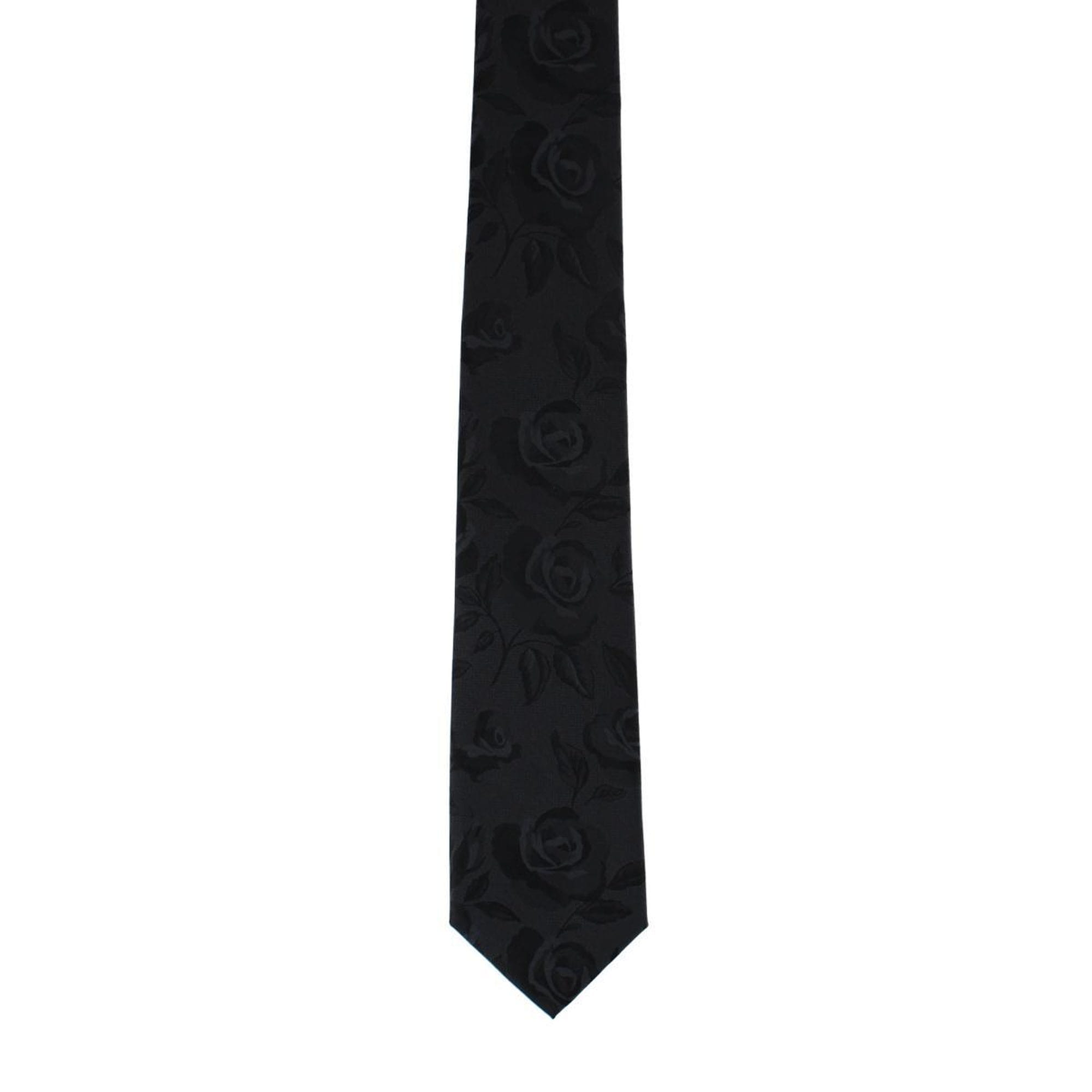 Rose Print Tone on Tone Tie & Pocket Square Bundle - Black