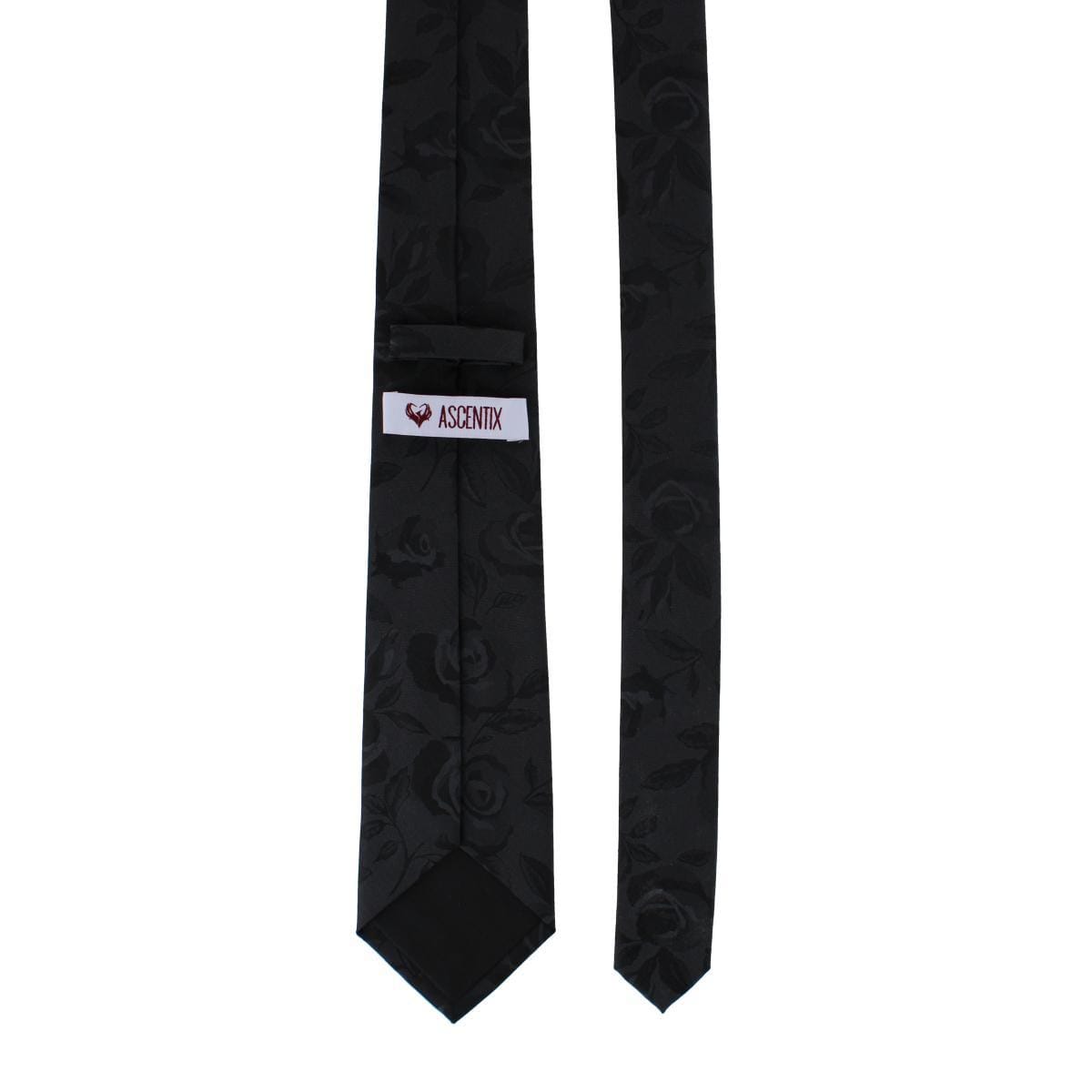 Ascentix Rose Print Tone on Tone Necktie - Black