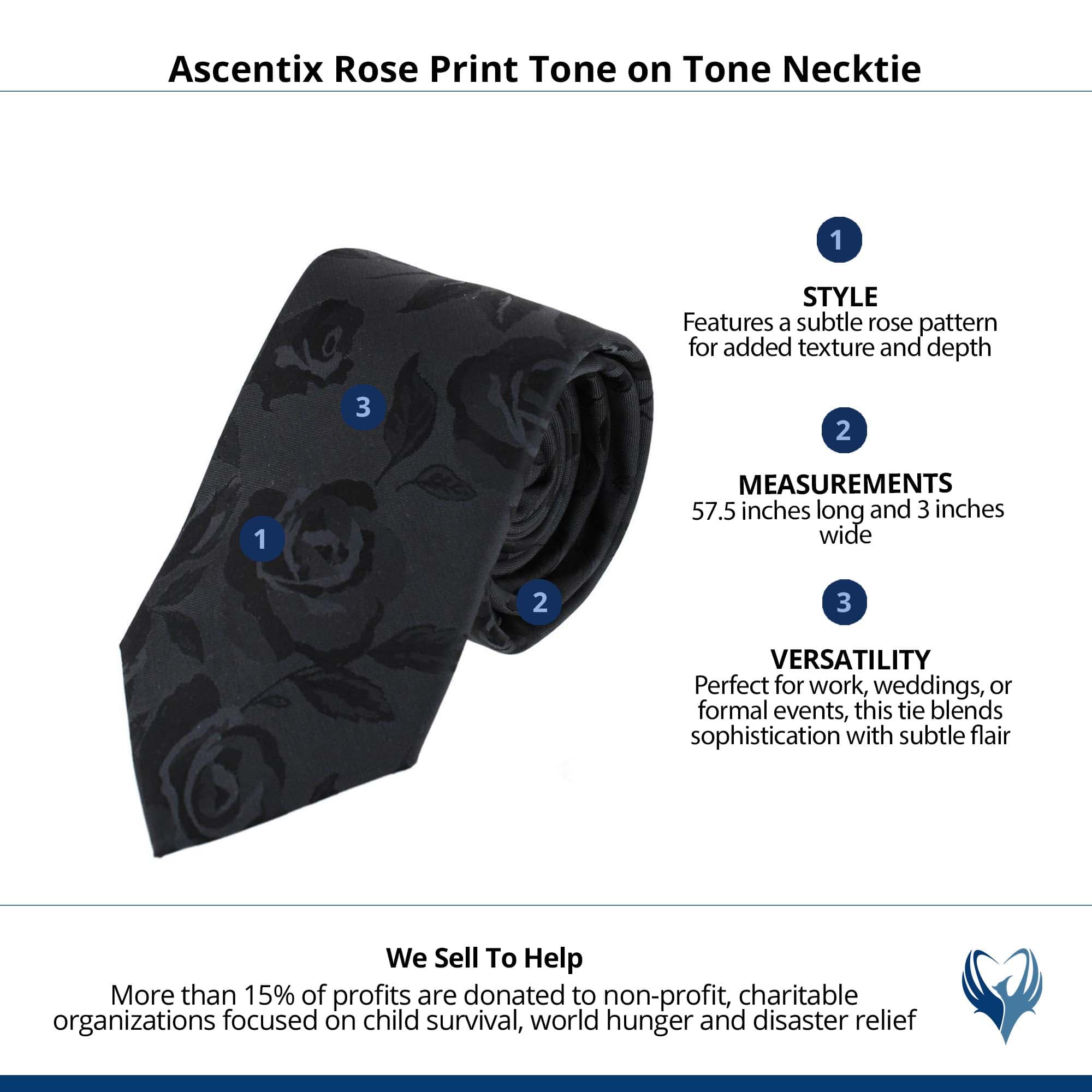 Ascentix Rose Print Tone on Tone Necktie - Black
