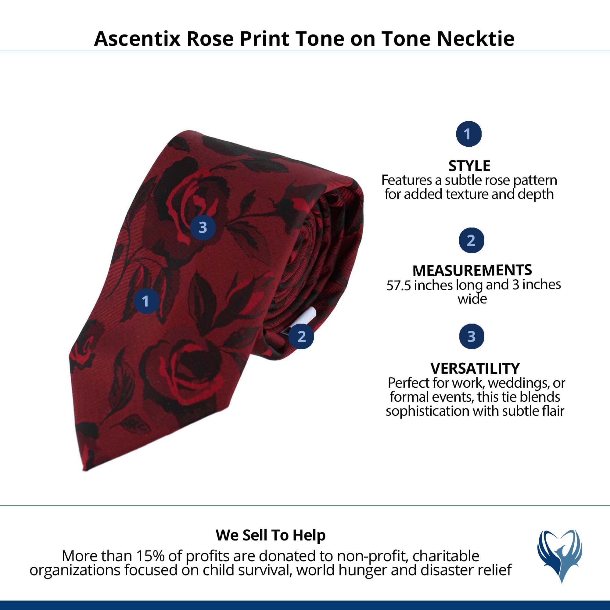 Ascentix Rose Print Tone on Tone Necktie - Red