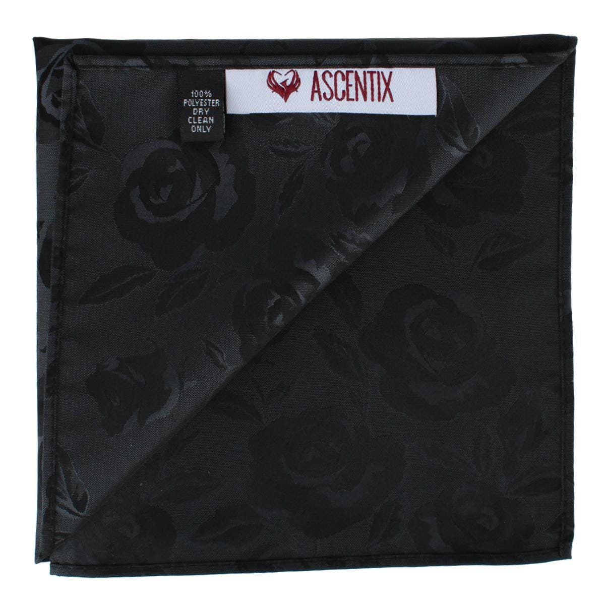 Ascentix Rose Print Tone on Tone Pocket Square - Black
