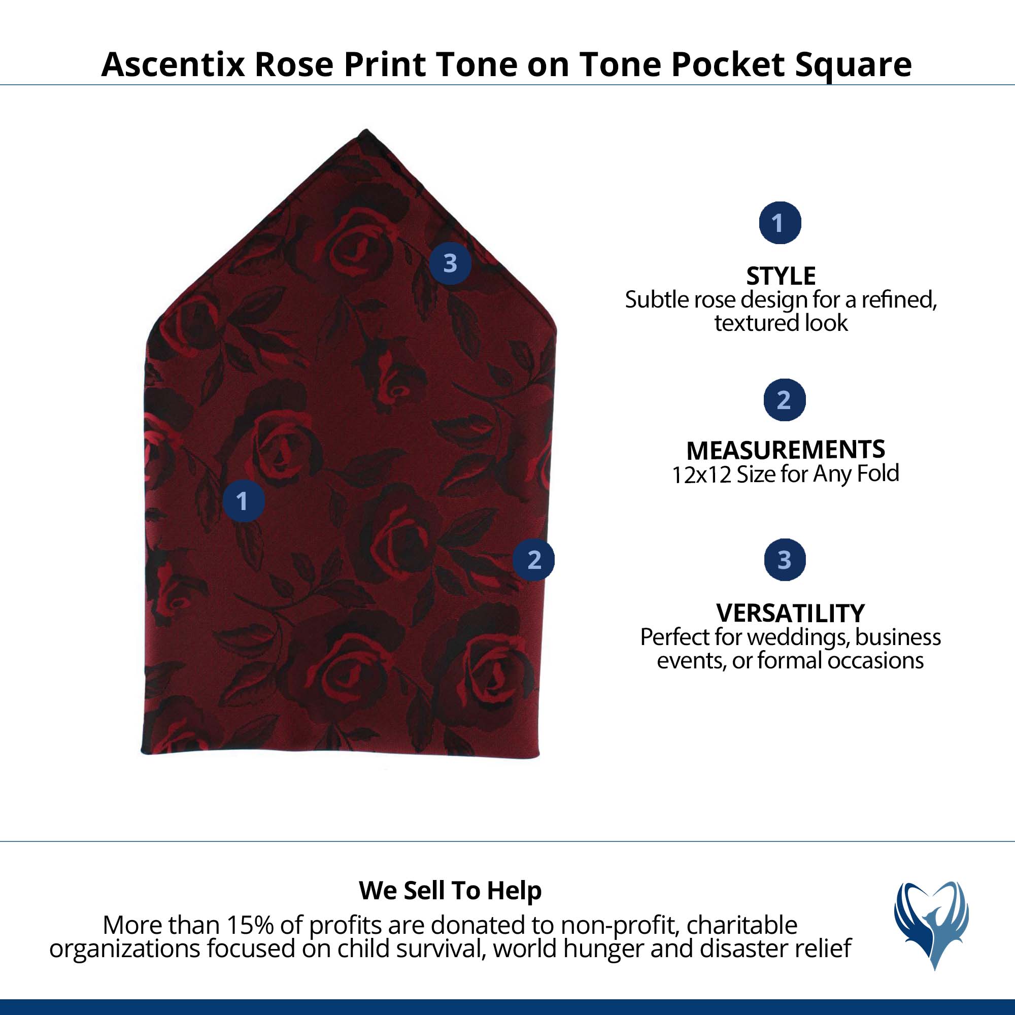 Ascentix Rose Print Tone on Tone Pocket Square - Red