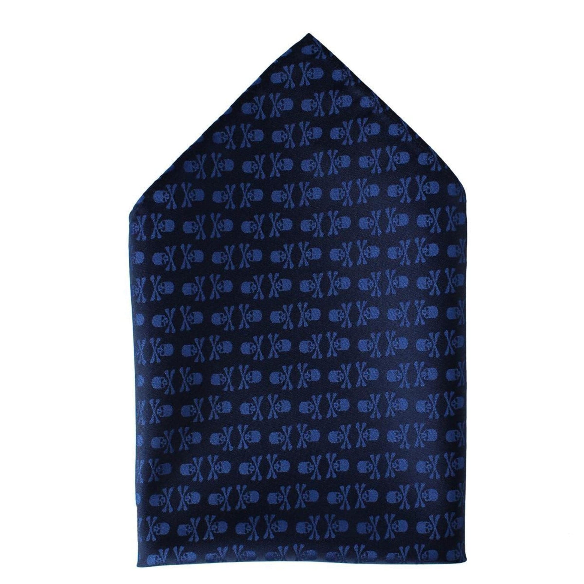 Ascentix Pirate Skull and Crossbones Necktie & Pocket Square Bundle - Blue on Black