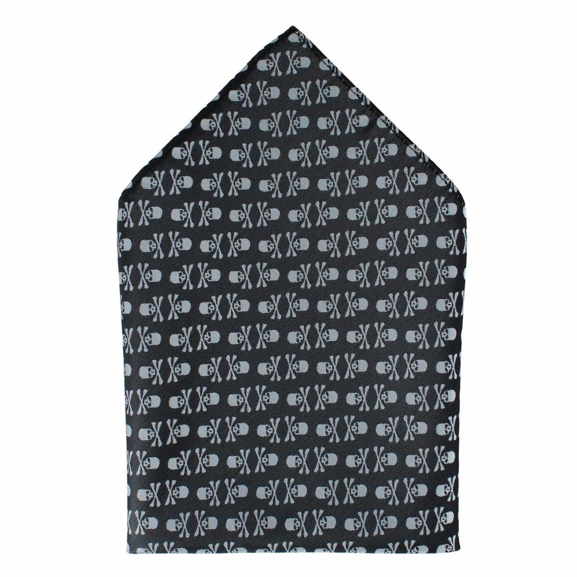 Ascentix Pirate Skull and Crossbones Necktie & Pocket Square Bundle - White on Black