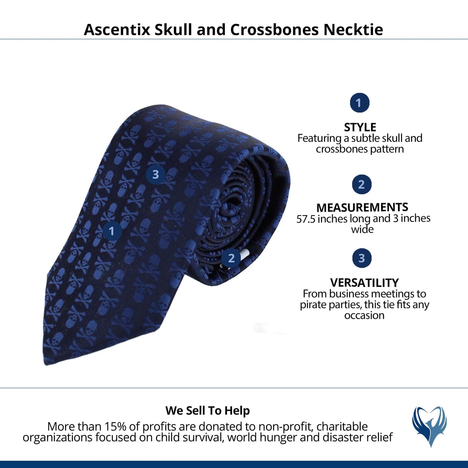 Ascentix Pirate Skull and Crossbones Necktie - Blue on Black