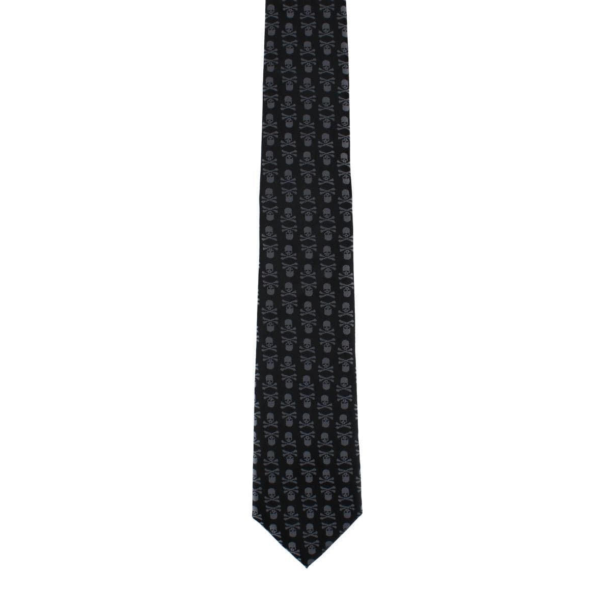Ascentix Pirate Skull and Crossbones Necktie - Grey on Black