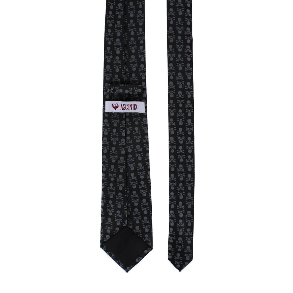 Ascentix Pirate Skull and Crossbones Necktie - Grey on Black
