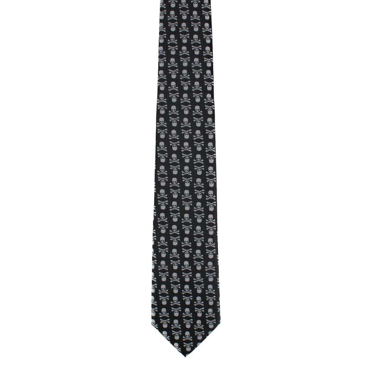 Ascentix Pirate Skull and Crossbones Necktie - White on Black