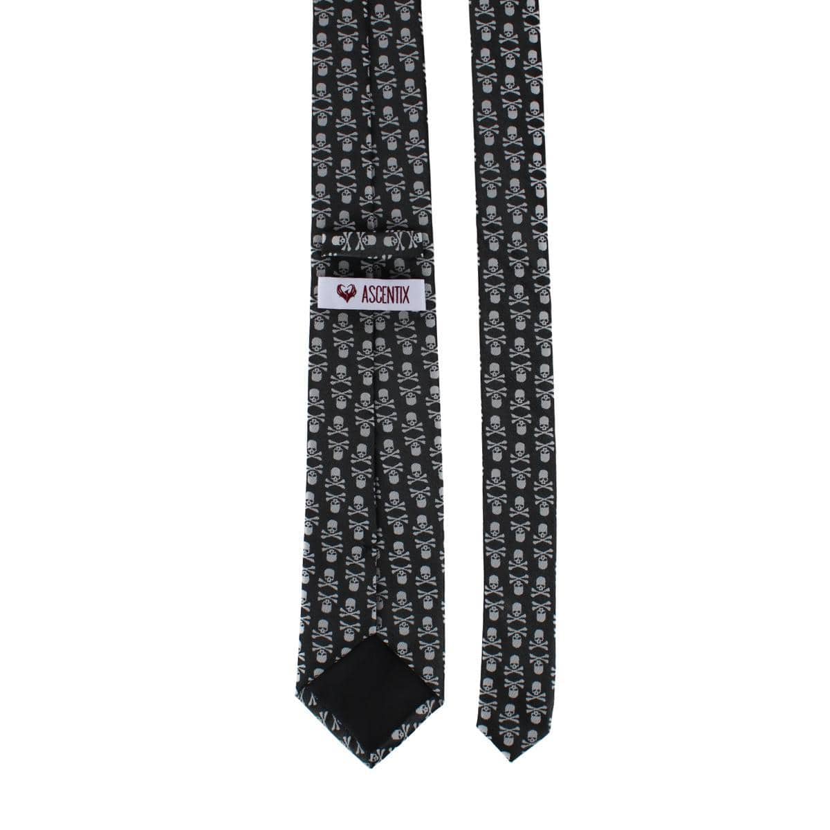 Ascentix Pirate Skull and Crossbones Necktie - White on Black