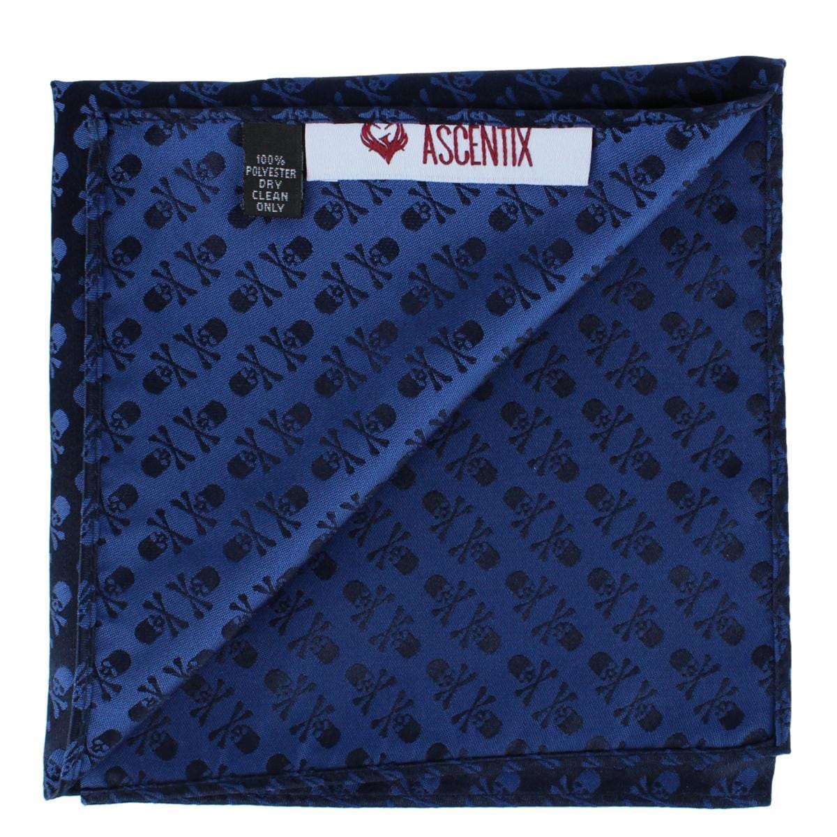 Ascentix Pirate Skull and Crossbones Pocket Square - Blue on Black