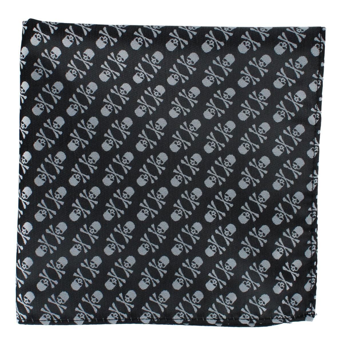 Ascentix Pirate Skull and Crossbones Pocket Square - White on Black