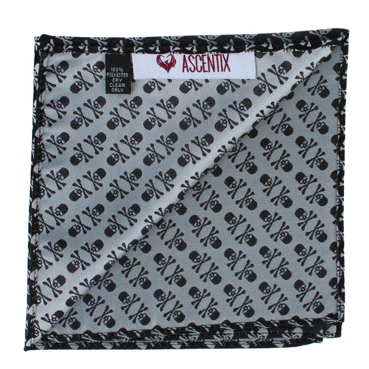 Ascentix Pirate Skull and Crossbones Pocket Square - White on Black