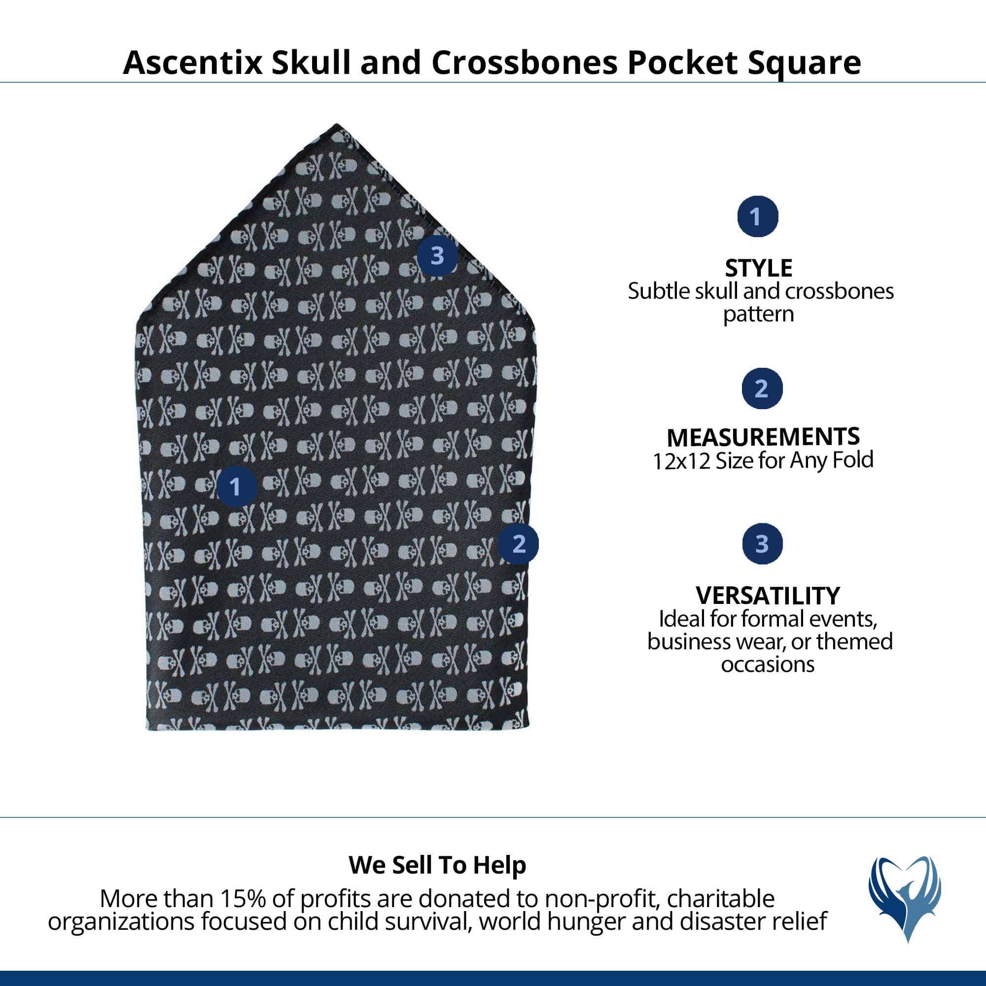 Ascentix Pirate Skull and Crossbones Pocket Square - White on Black