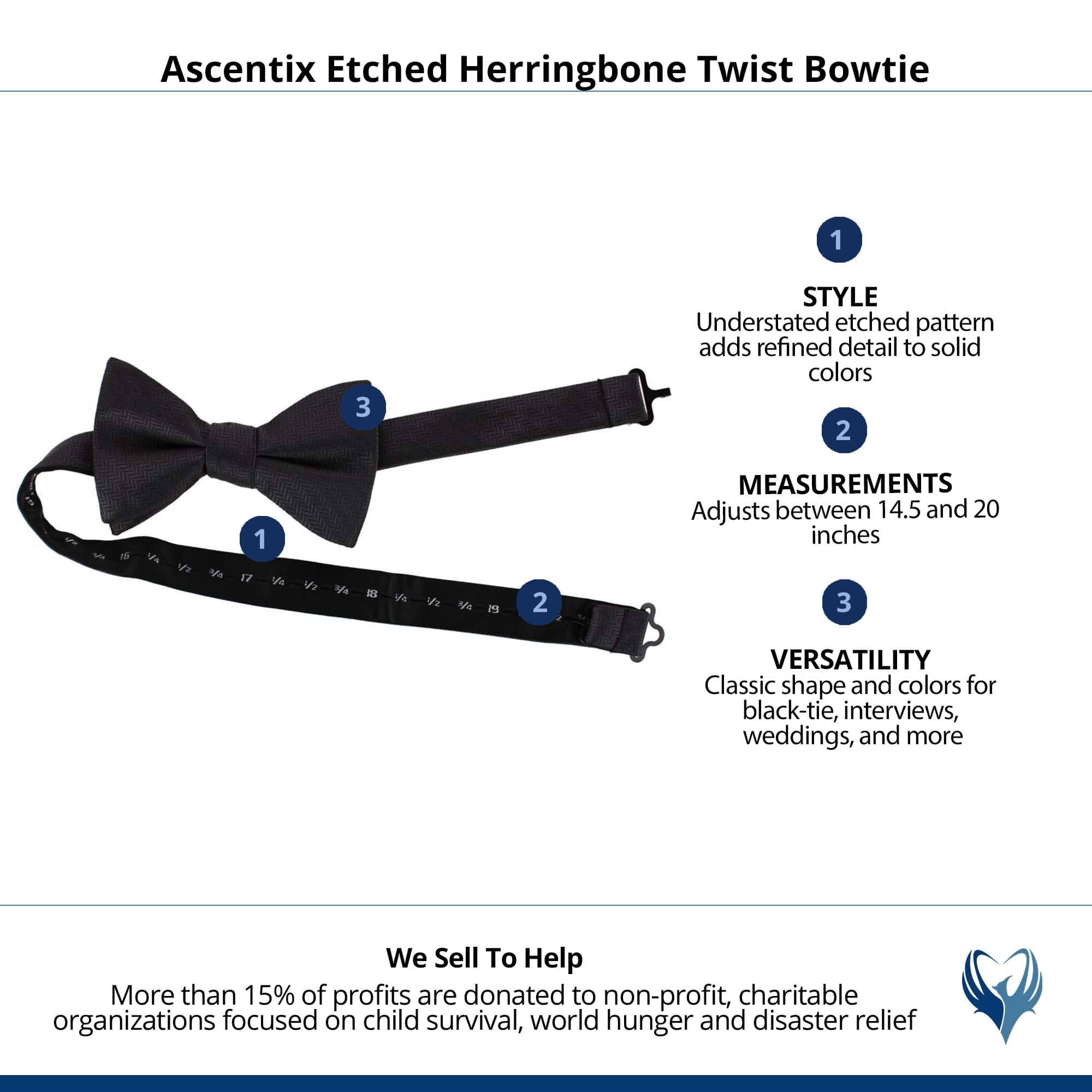 Ascentix Etched Herringbone Twist Bowtie - Black