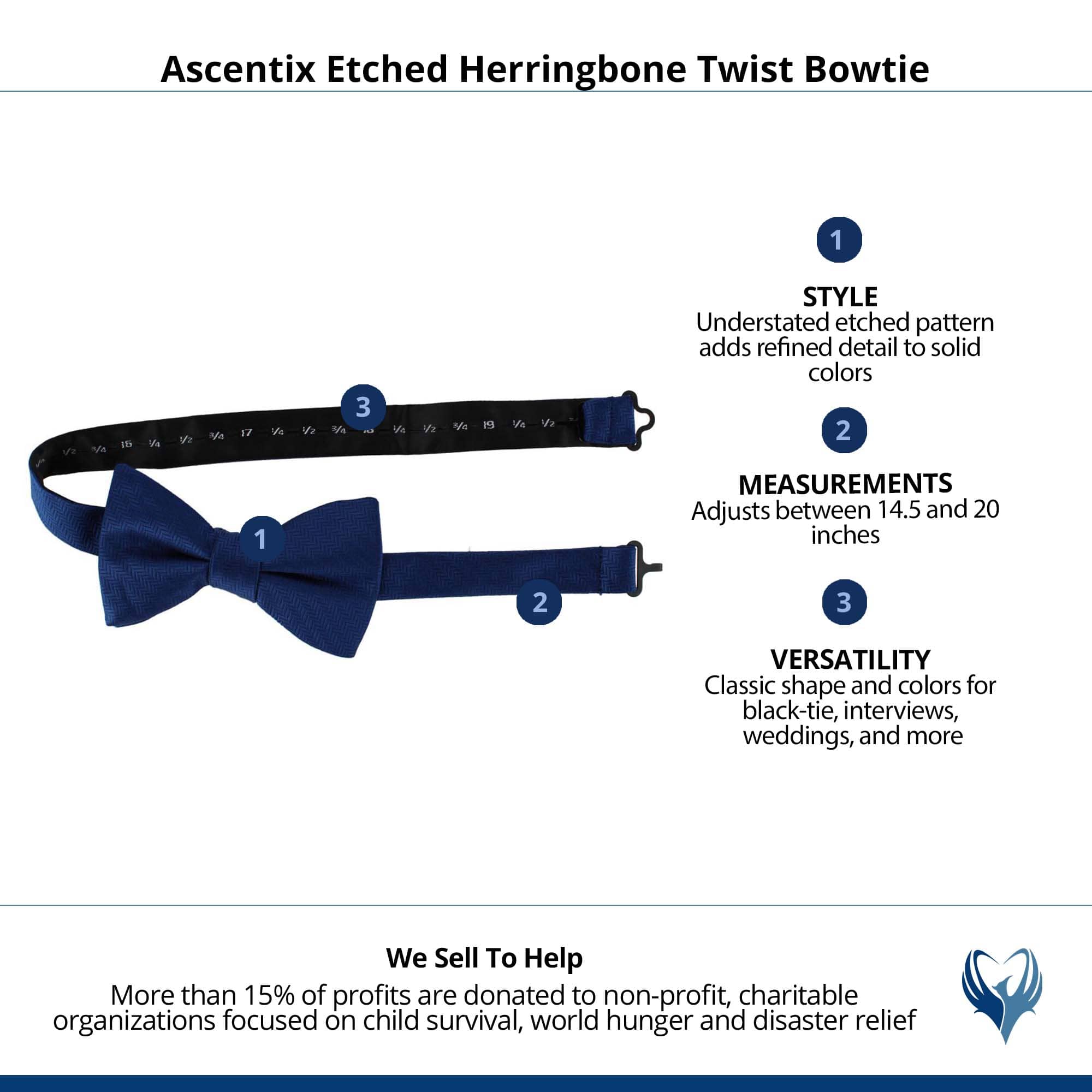 Ascentix Etched Herringbone Twist Bowtie - Navy