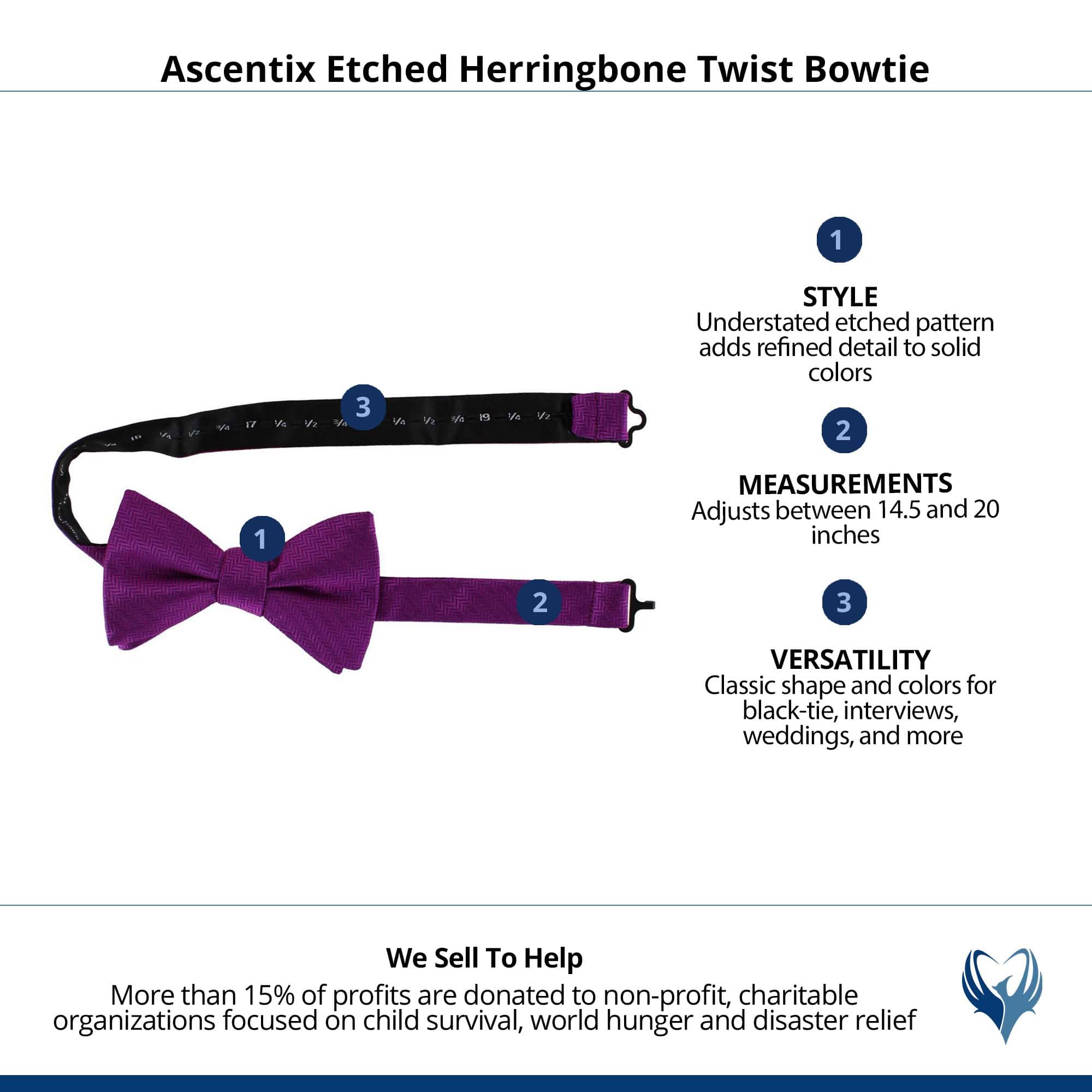 Ascentix Etched Herringbone Twist Bowtie - Purple