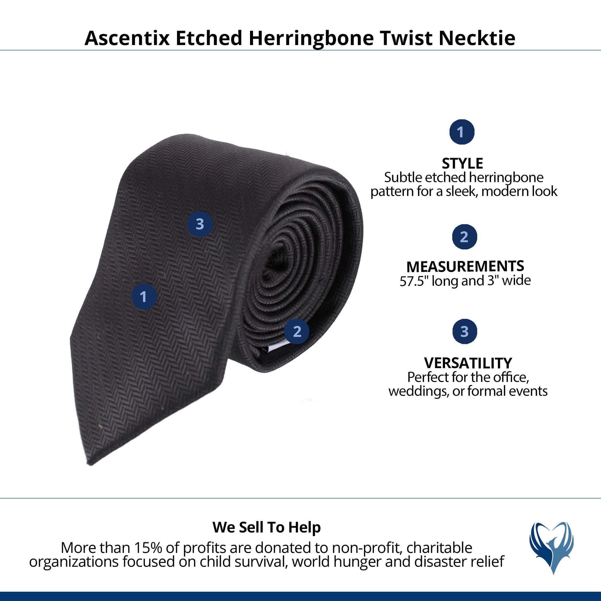 Ascentix Etched Herringbone Twist Necktie - Black