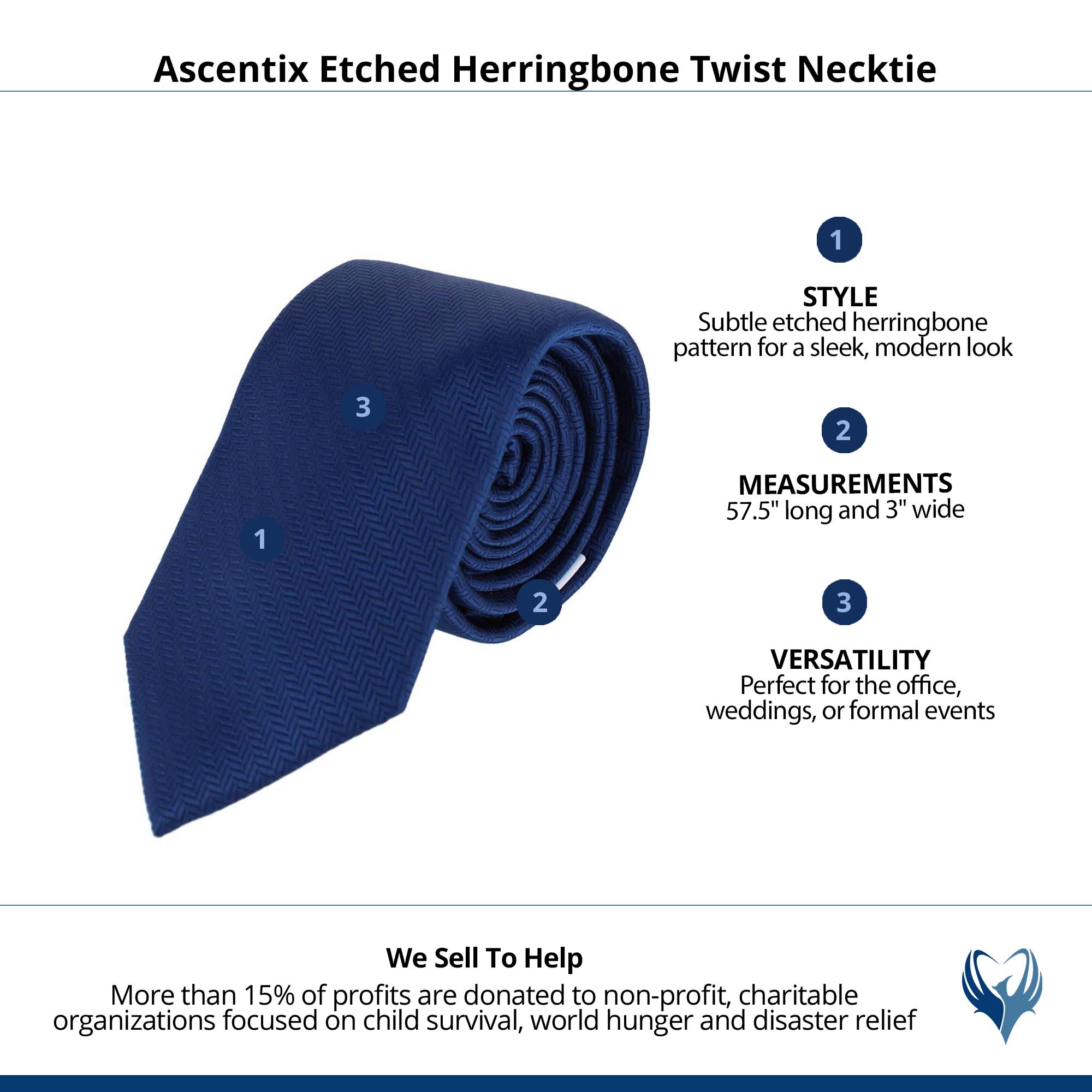 Ascentix Etched Herringbone Twist Necktie - Navy