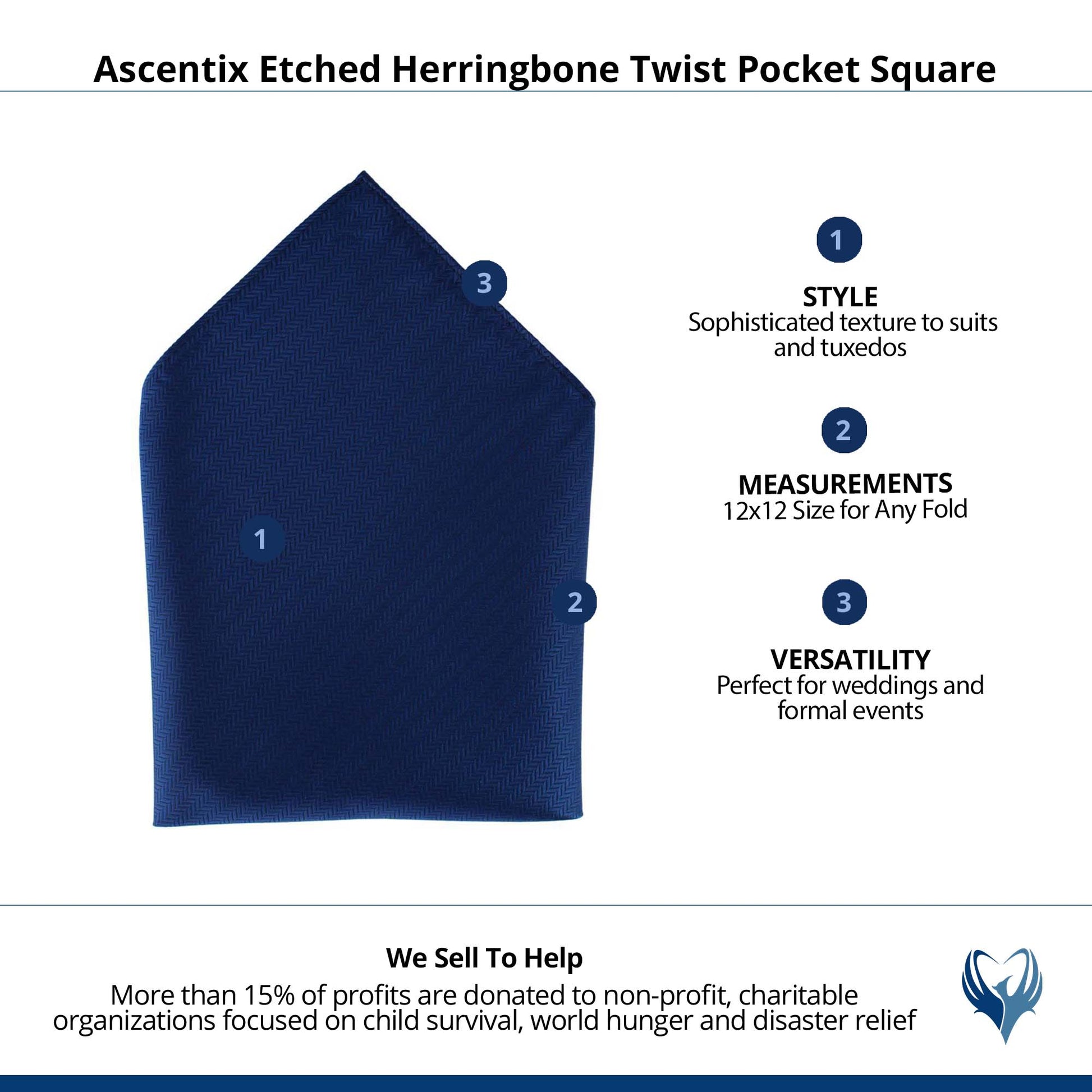Ascentix Etched Herringbone Twist Pocket Square - Navy
