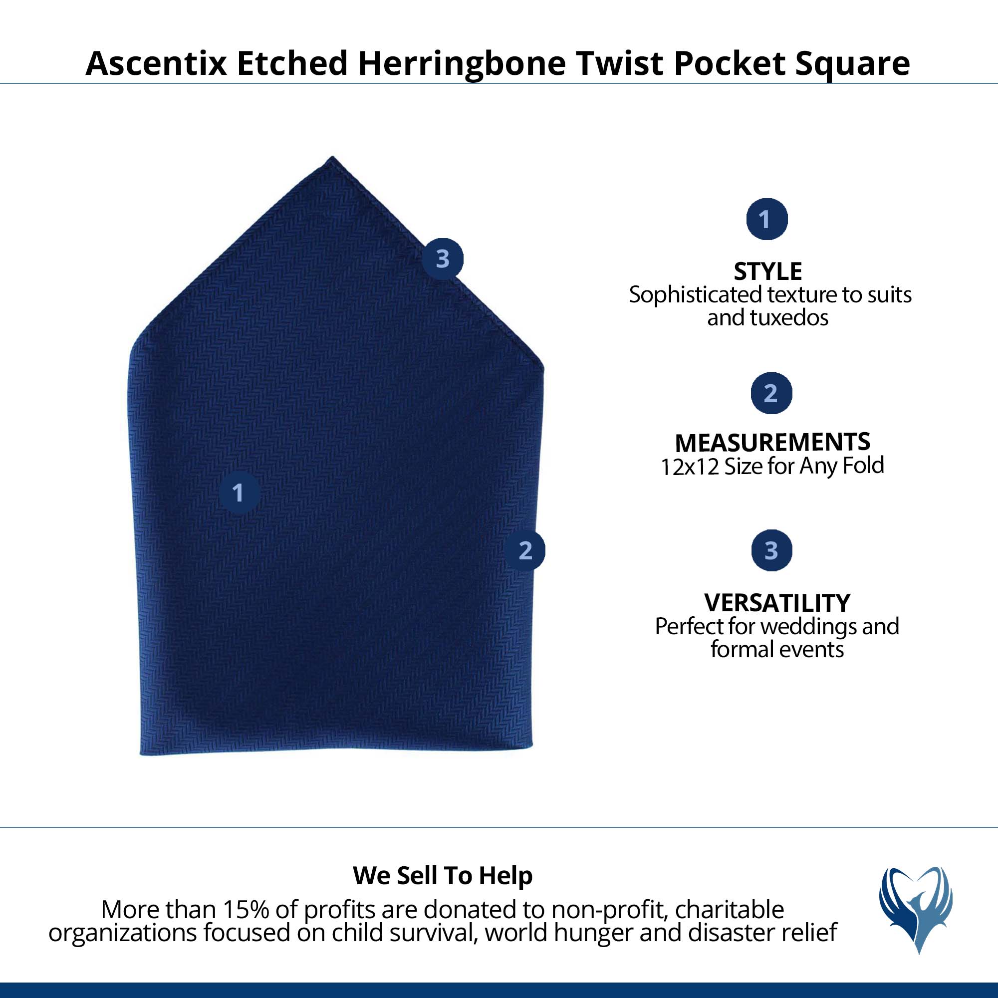 Ascentix Etched Herringbone Twist Pocket Square - Navy