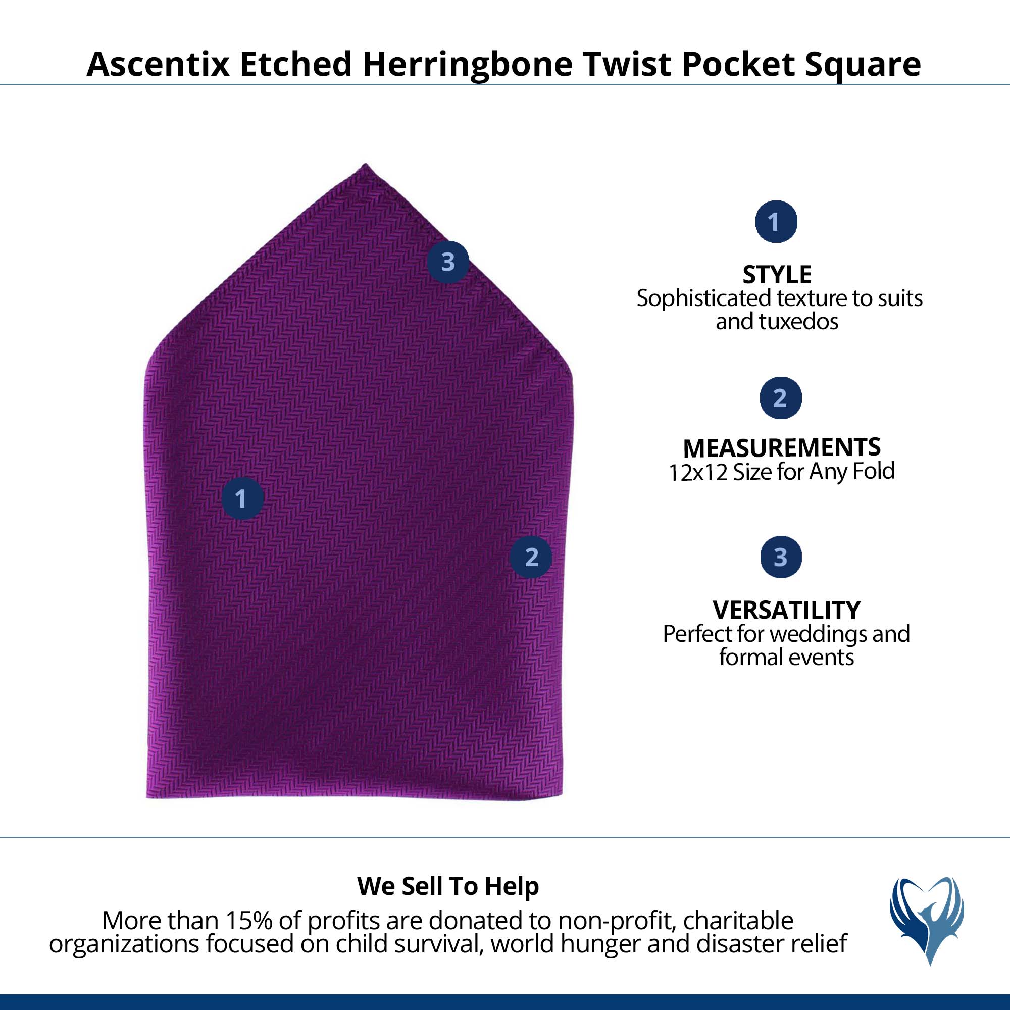 Ascentix Etched Herringbone Twist Pocket Square - Purple