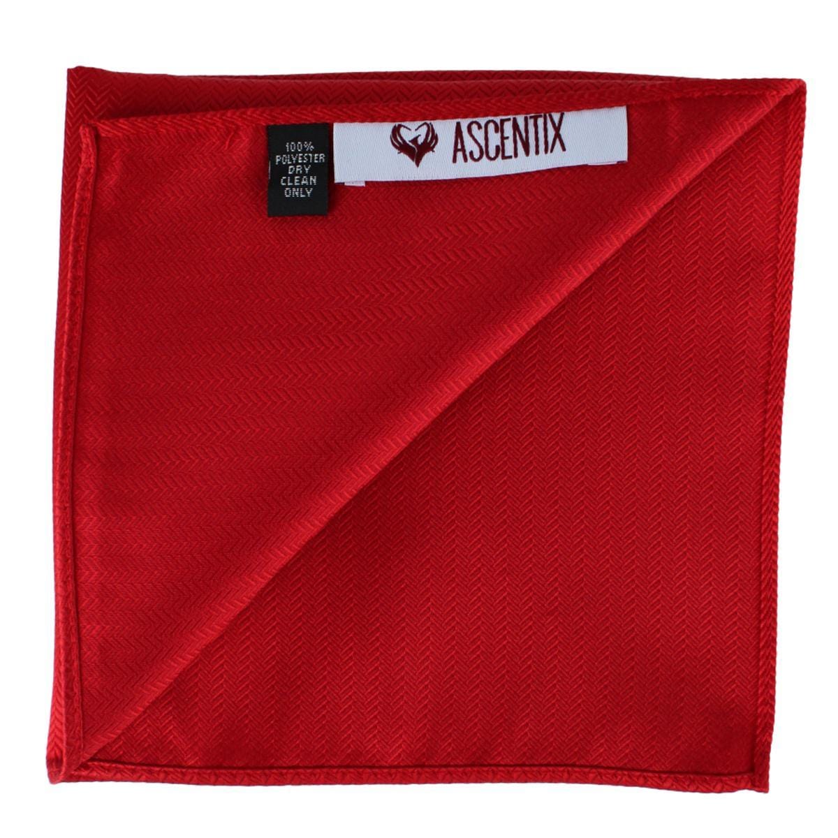 Ascentix Etched Herringbone Twist Pocket Square - Red