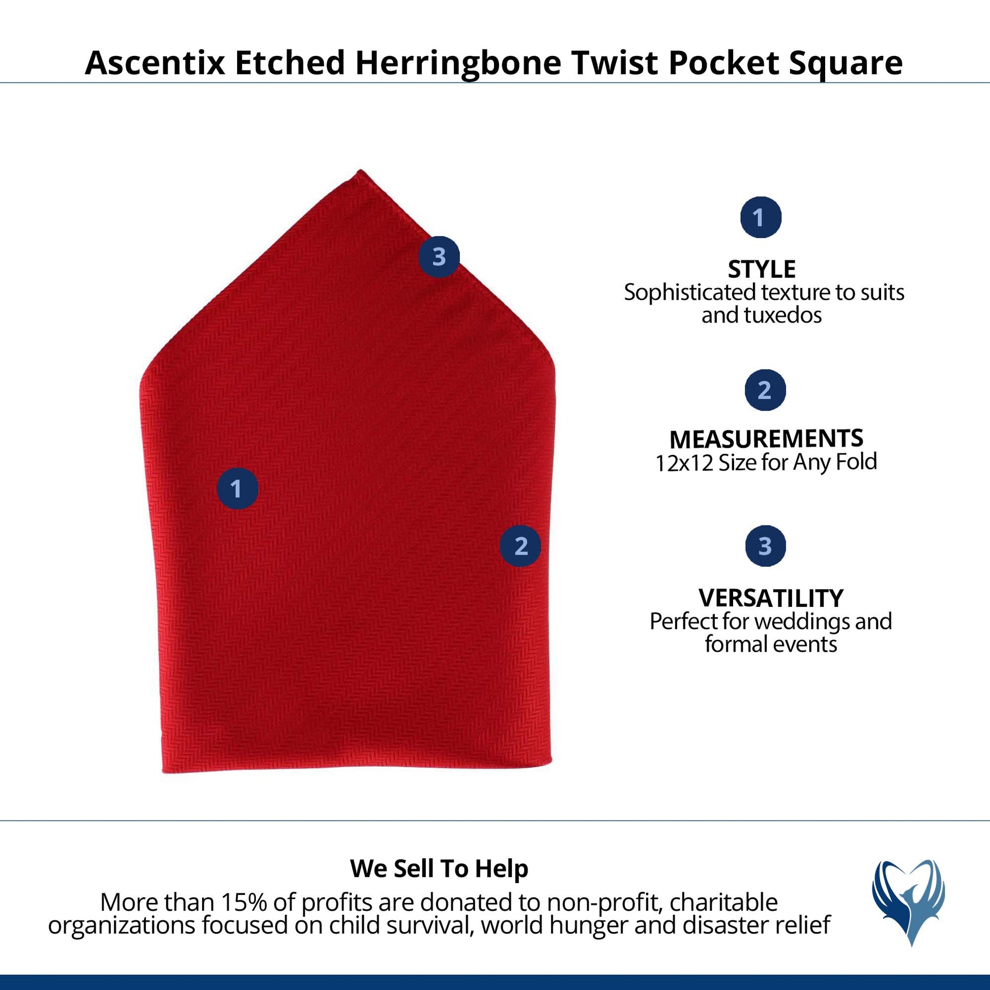 Ascentix Etched Herringbone Twist Pocket Square - Red