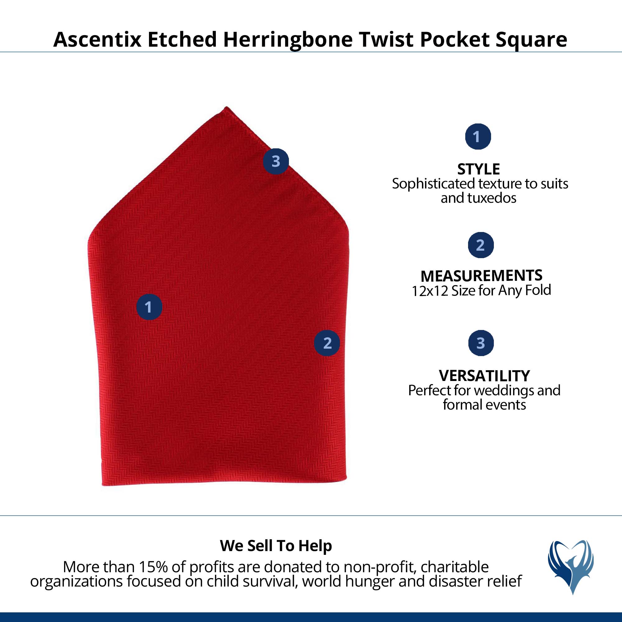 Ascentix Etched Herringbone Twist Pocket Square - Red