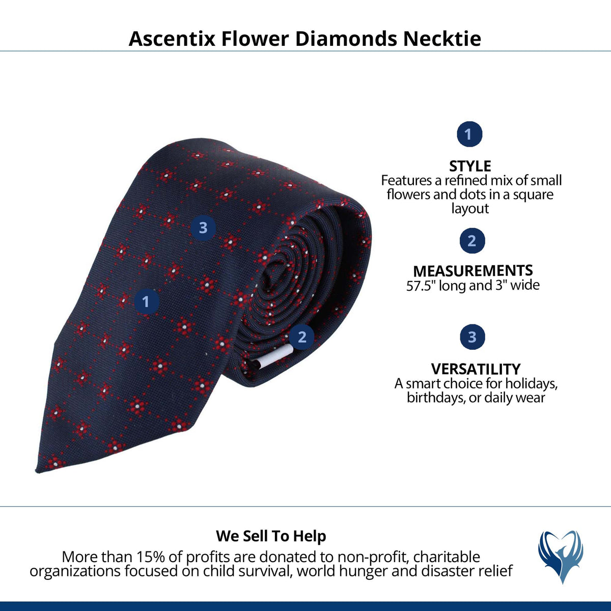 Ascentix Flower Diamonds Necktie - Navy