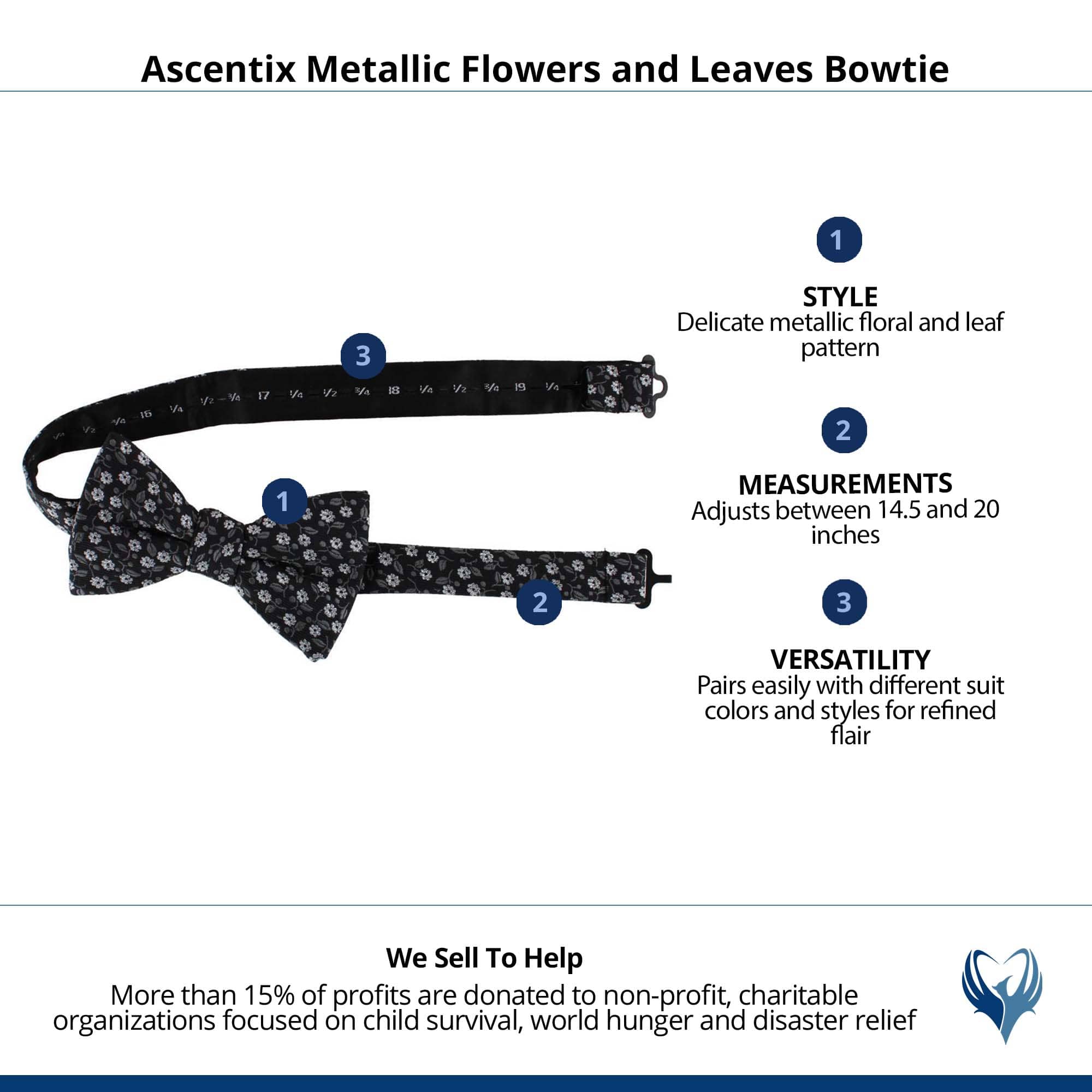 Ascentix Metallic Flowers and Leaves Bowtie - Black