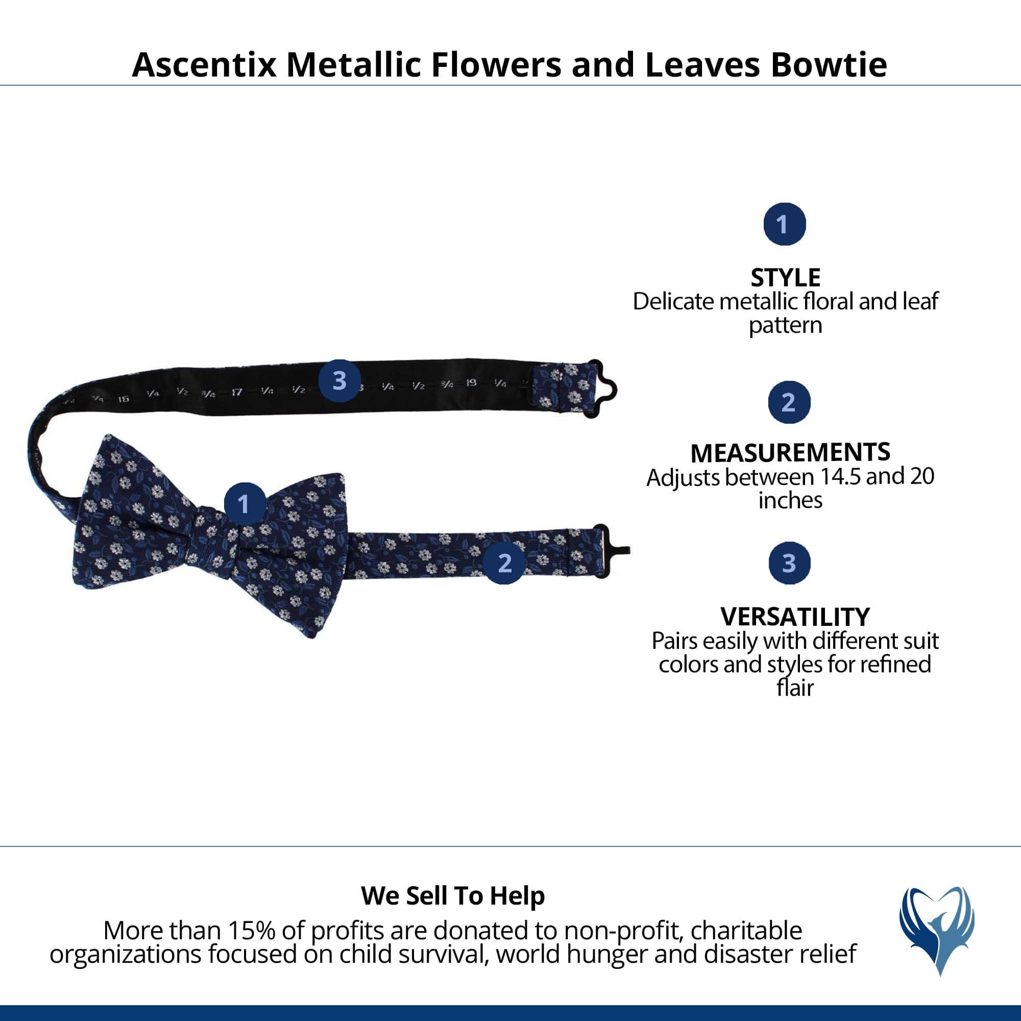 Ascentix Metallic Flowers and Leaves Bowtie - Navy