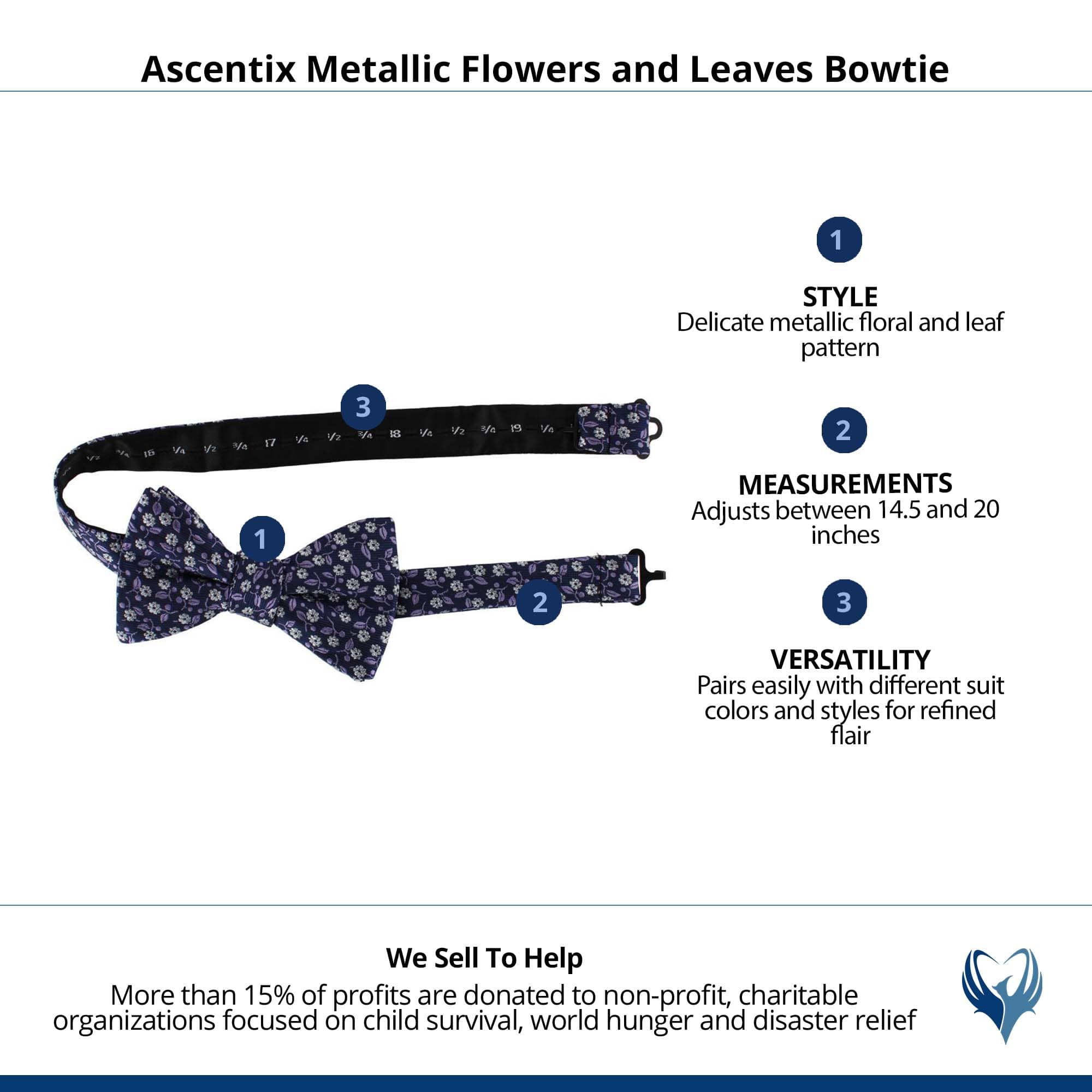 Ascentix Metallic Flowers and Leaves Bowtie - Purple