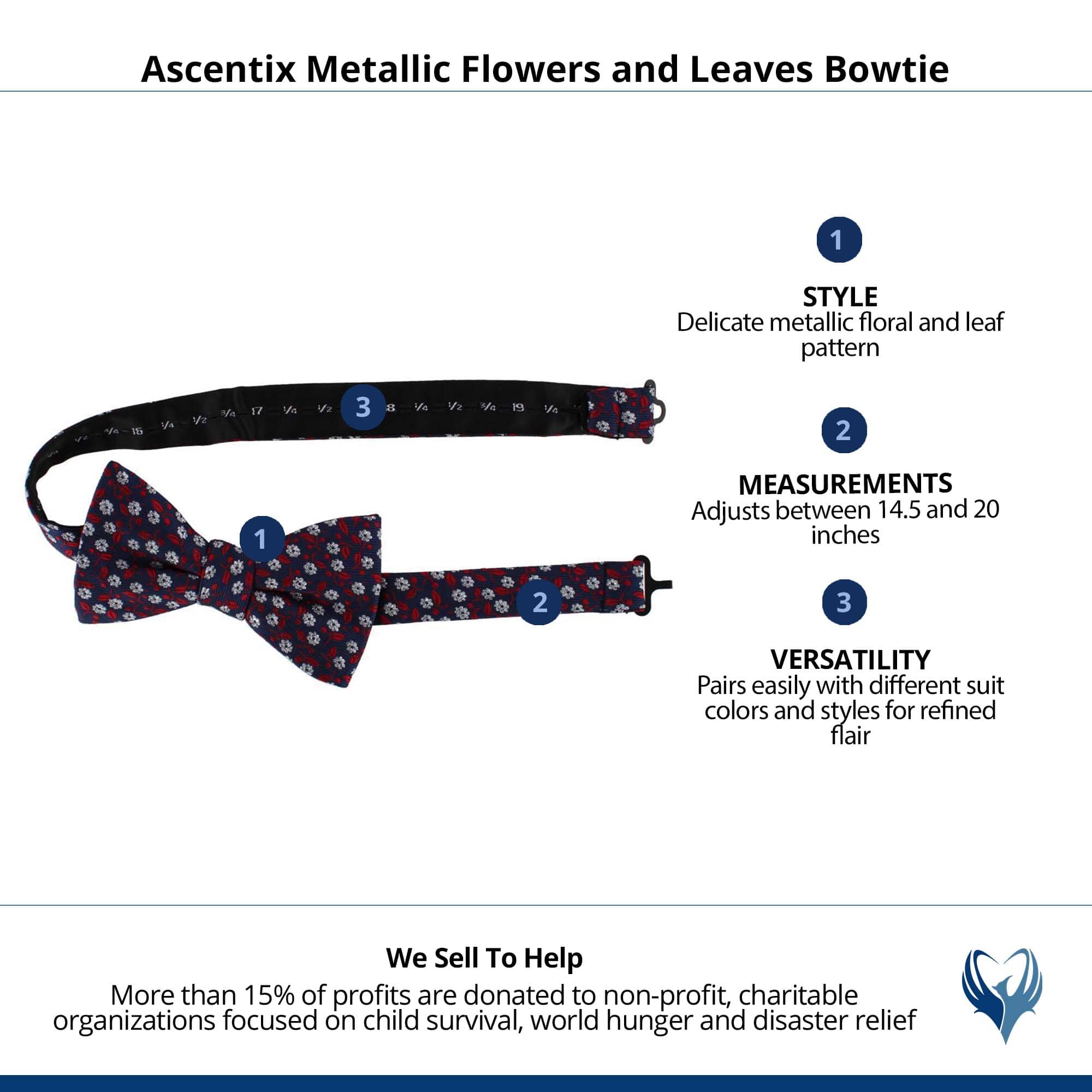Ascentix Metallic Flowers and Leaves Bowtie - Red