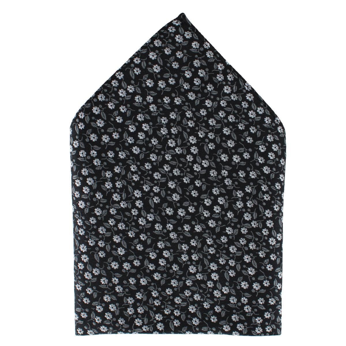 Ascentix Metallic Flowers and Leaves Pocket Square - Black
