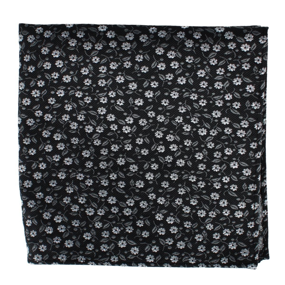Ascentix Metallic Flowers and Leaves Pocket Square - Black