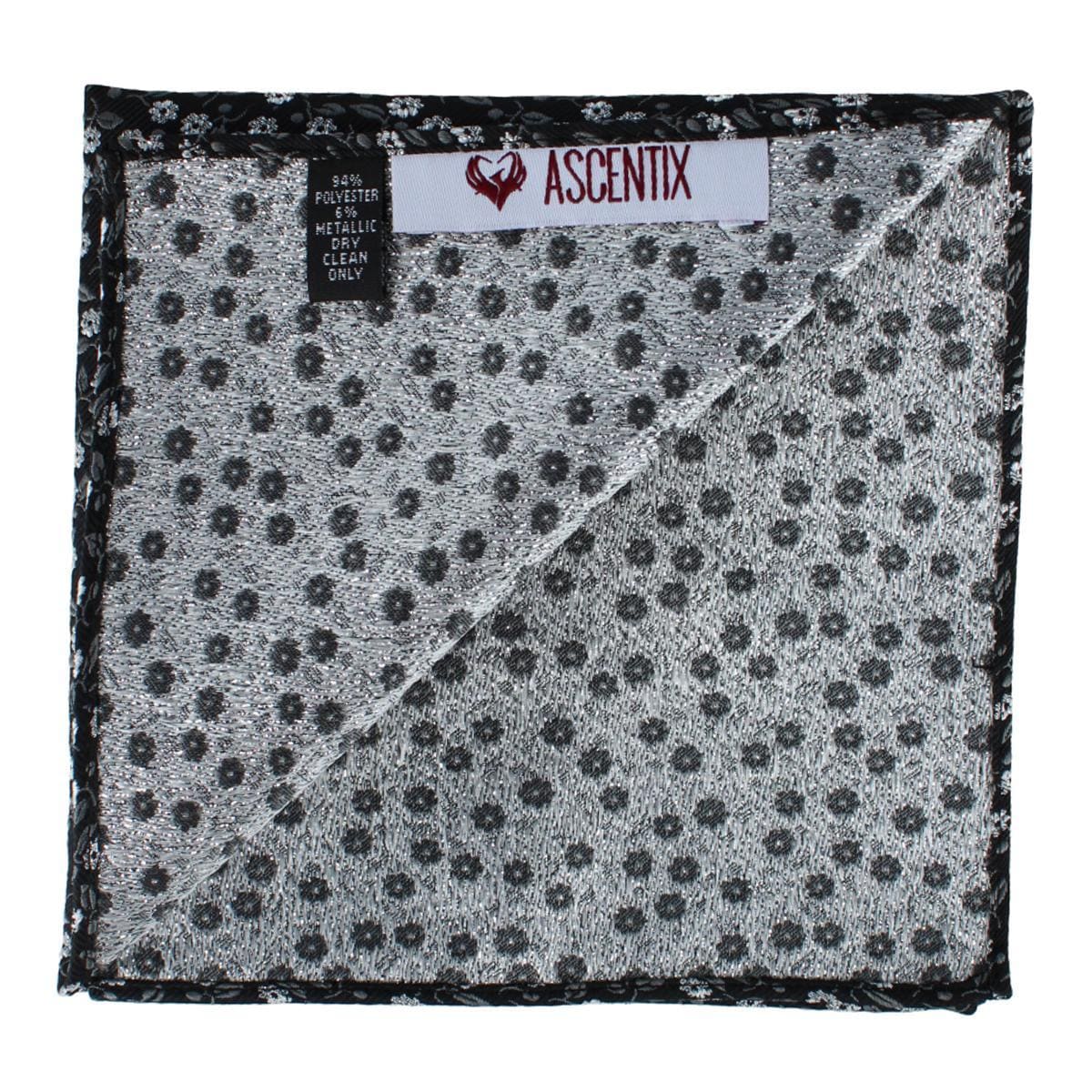 Ascentix Metallic Flowers and Leaves Pocket Square - Black