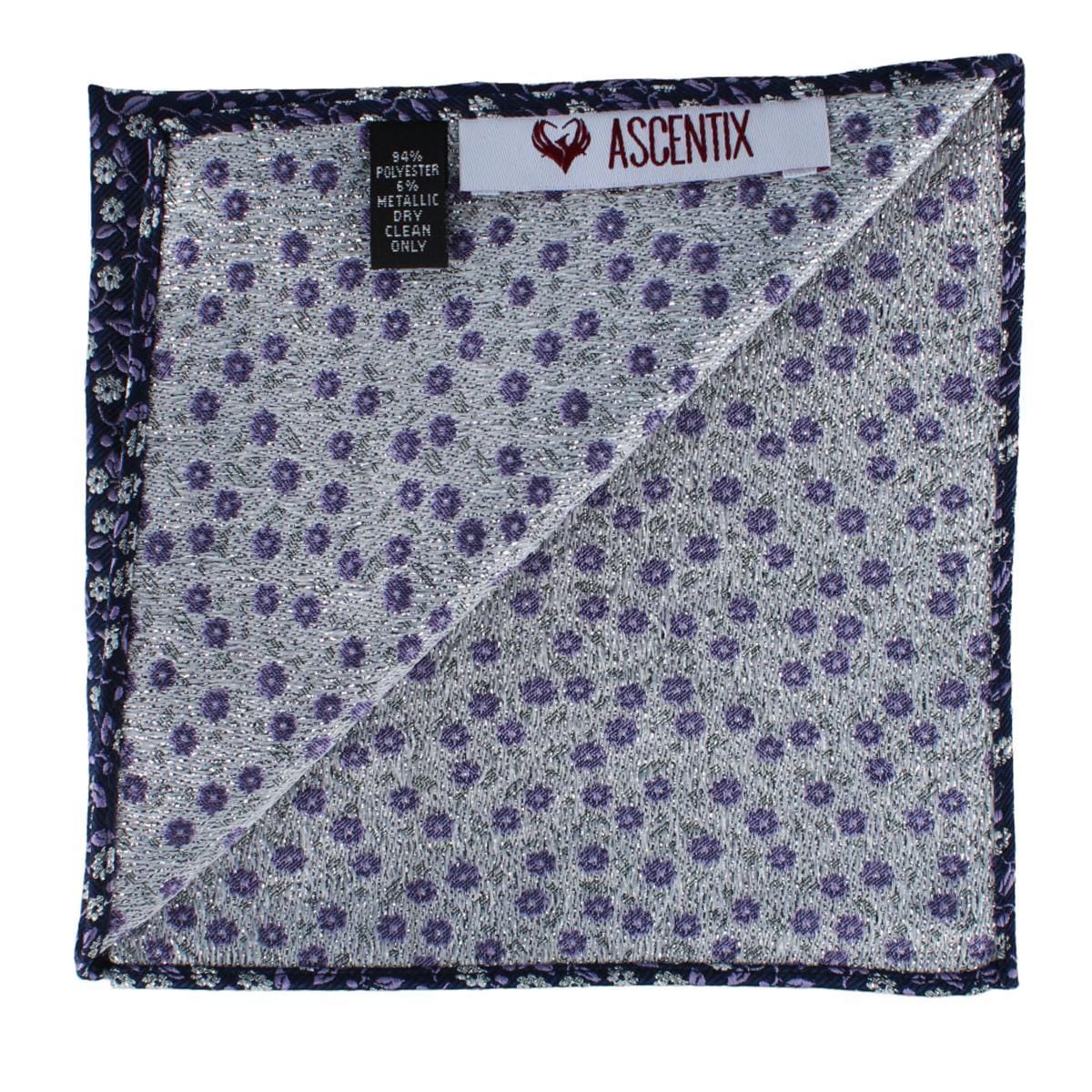 Ascentix Metallic Flowers and Leaves Pocket Square - Purple