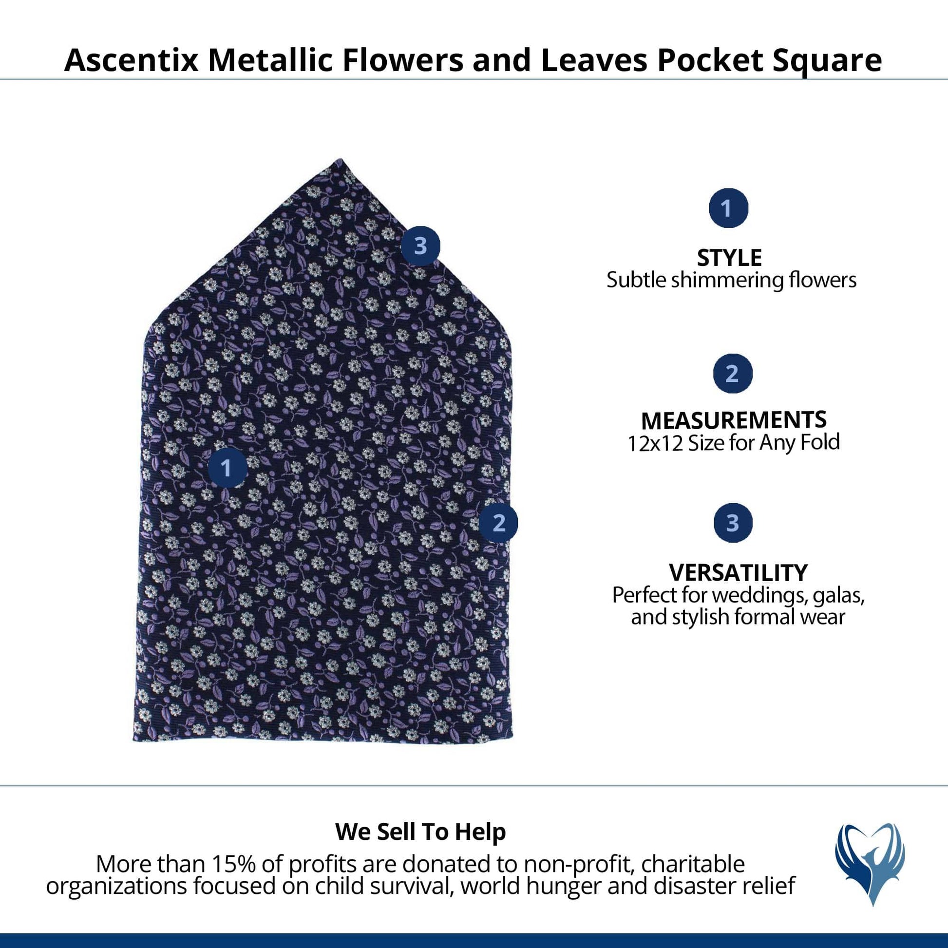 Ascentix Metallic Flowers and Leaves Pocket Square - Purple