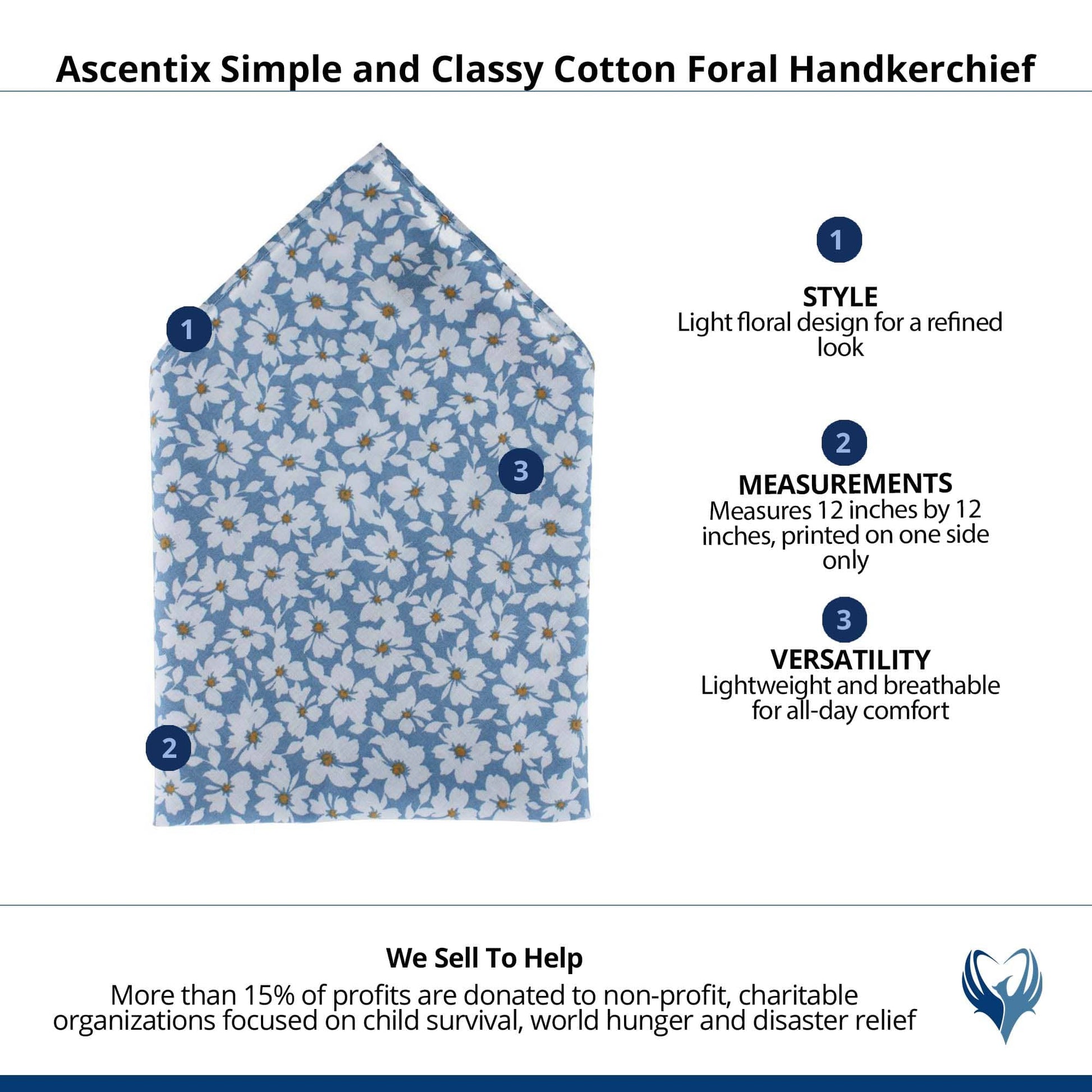 Ascentix Simple and Classy Cotton Foral Handkerchief - Light Blue