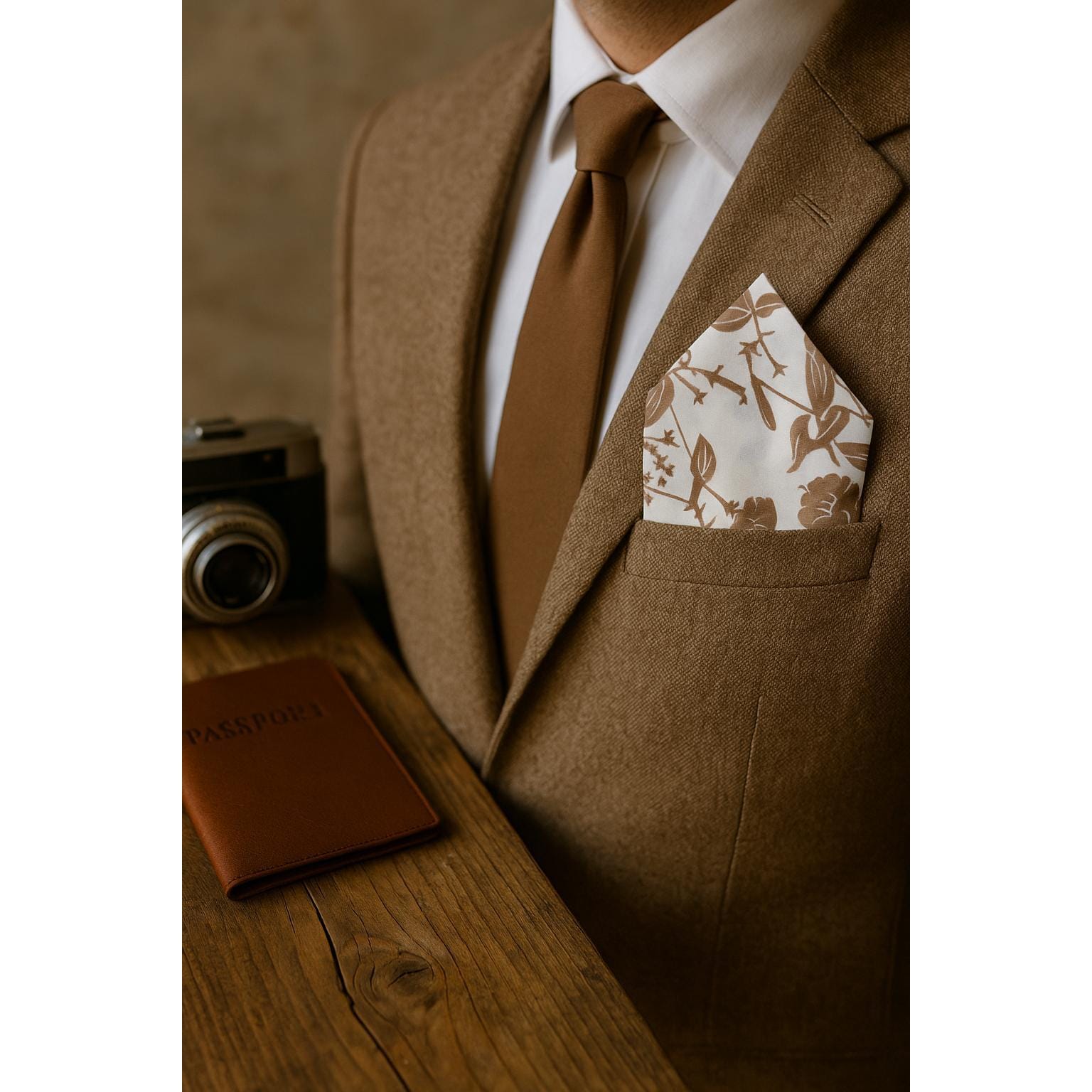 Ascentix Summer Garden Cotton Handkerchief - Ivory and Tan