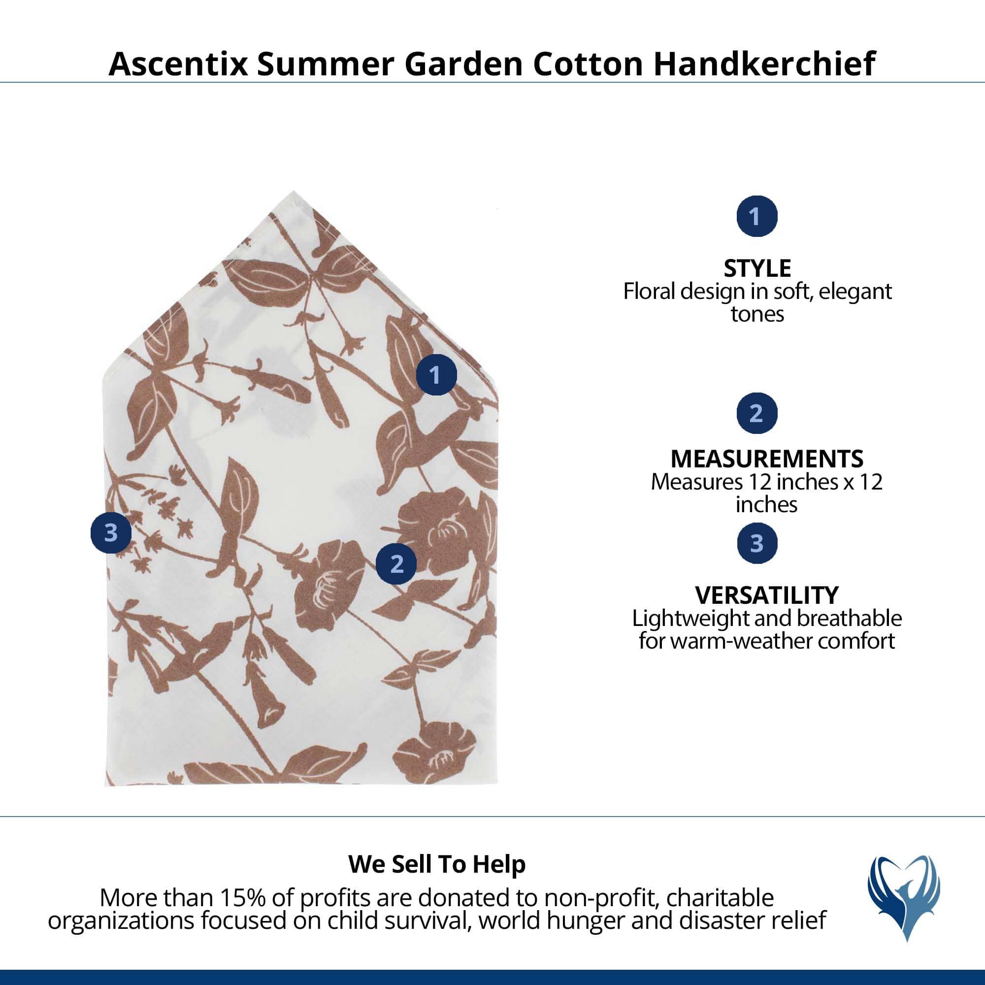 Ascentix Summer Garden Cotton Handkerchief - Ivory and Tan