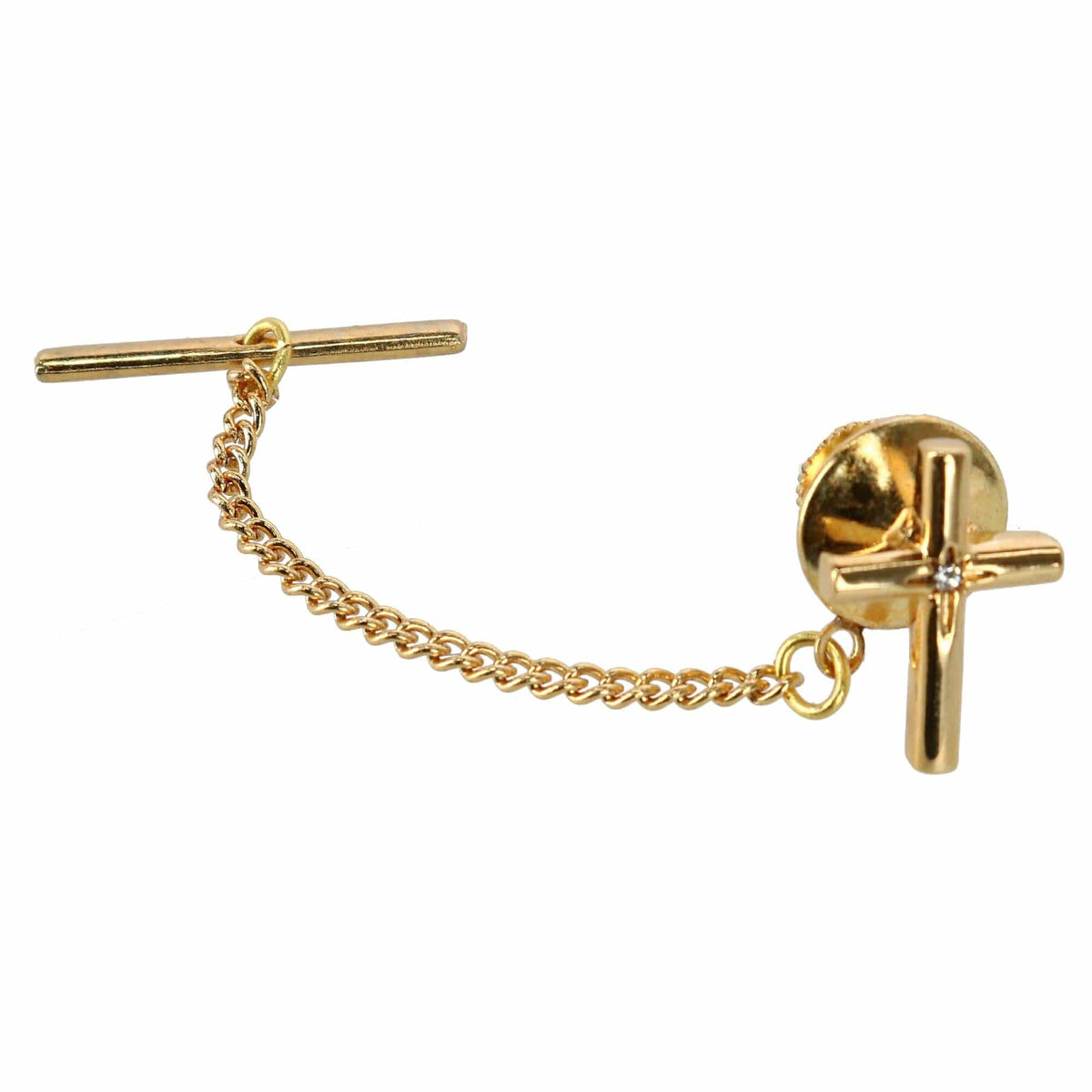 Ascentix Men's Elegant Cross Tie Tack with Crystal Center for Formal Wear - Gold